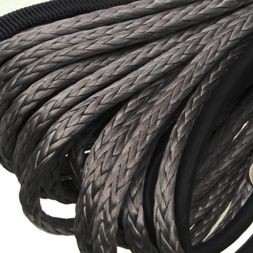 1/4" x 50' 7700LBs Corde de câble de Ligne de treuil synthétique avec Gaine - Noir