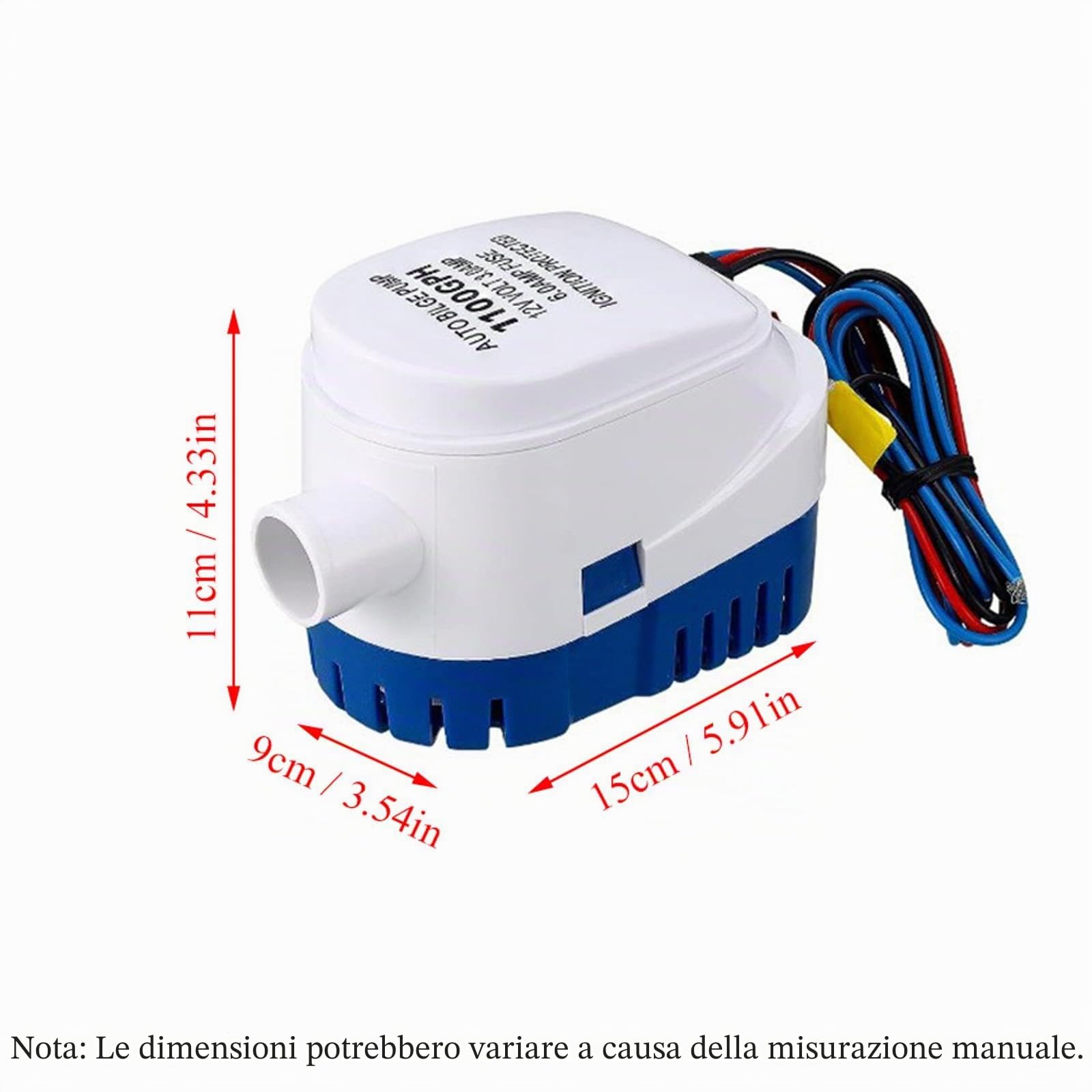 Kit pompa di sentina automatica 1-1/8" 12V 100GPH pompa di sentina per barca con tubo flessibile e fascette per tubo, raccordo universale per piscine e barche