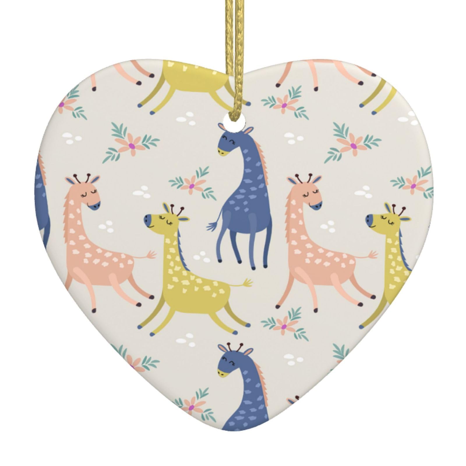 Nbtghga White Cute Giraffe Print Christmas Ornaments, Ceramic Hanging Ornament, Xmas Tree Decoration, Holiday Home Decor