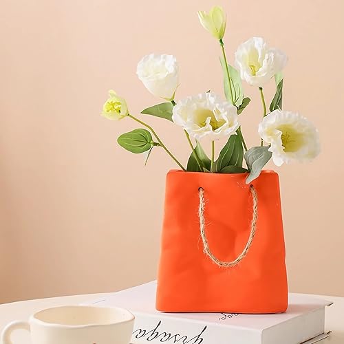 Jarrón de cerámica naranja decorativo para centros de mesa, flores, sala de estar, decoración artística de granja, jarrones para el hogar,