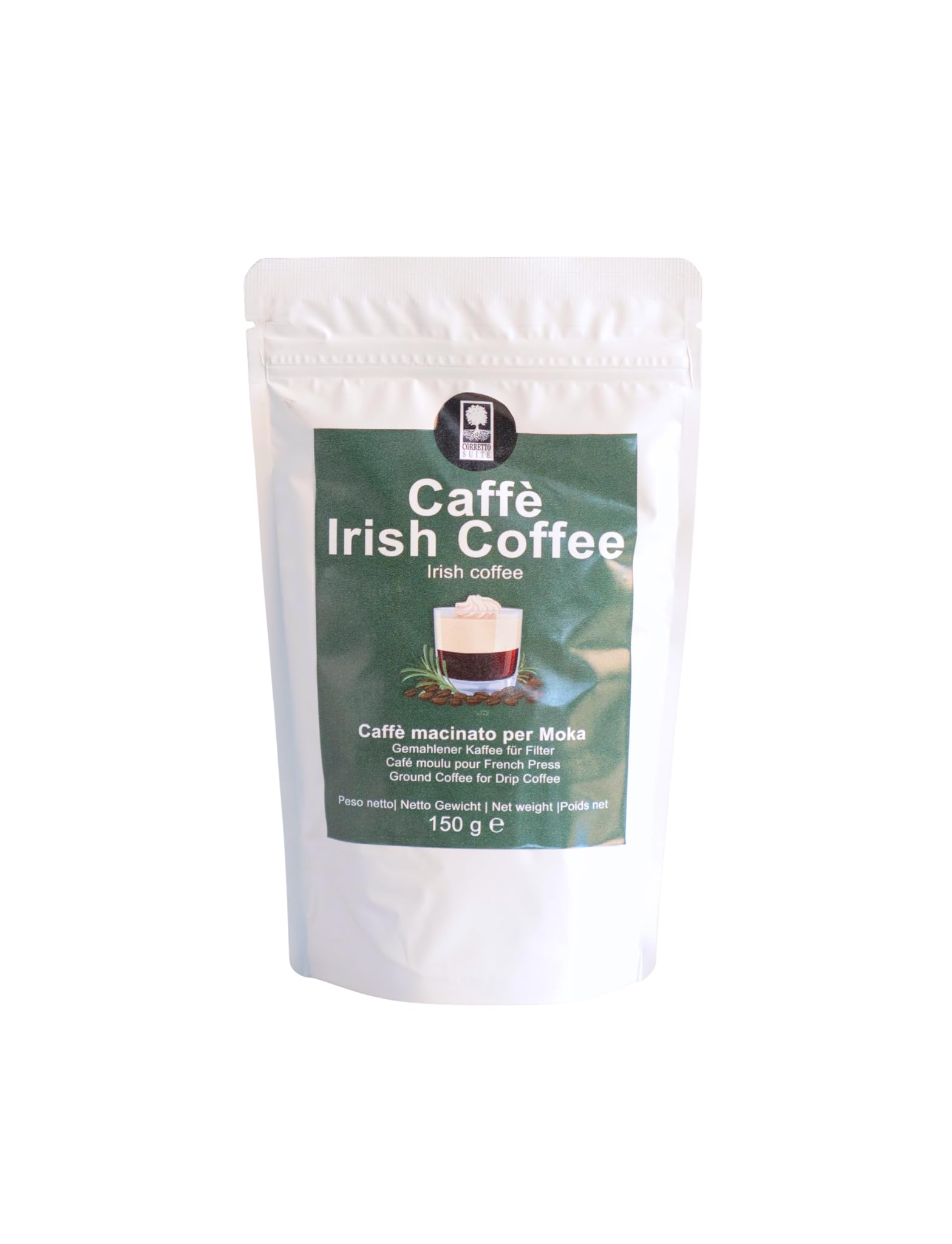 CORRETTO SUITE - Caffè aromatizzati per Moka - 150 g (Caramello, Cioccolato, Irish Coffee, Vaniglia, Nocciola) (Caramello, Cioccolato, Irish Coffee, Vaniglia, Nocciola)