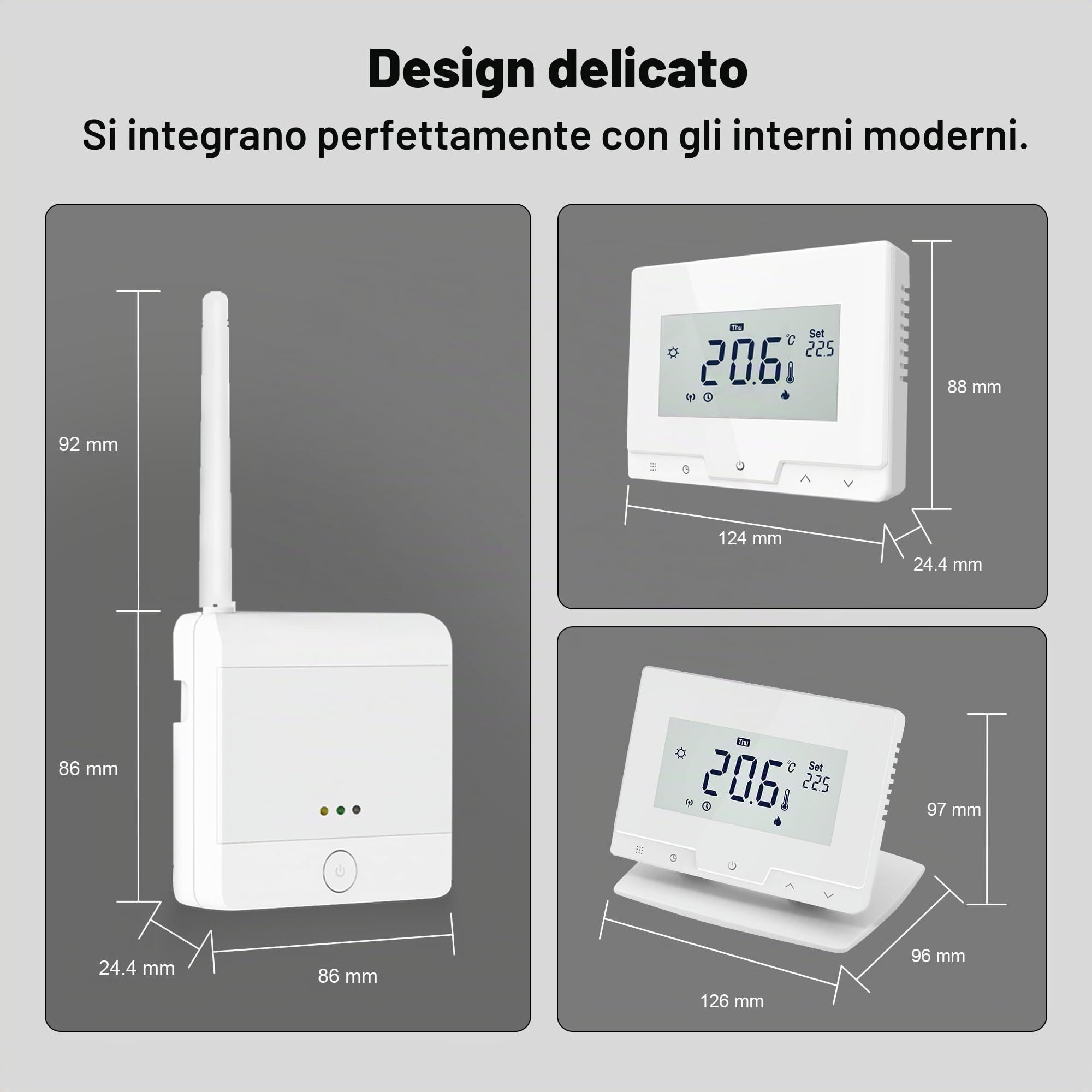 Termostato wireless programmabile con ricevitore, per caldaie, riscaldamento a pavimento elettrico e ad acqua