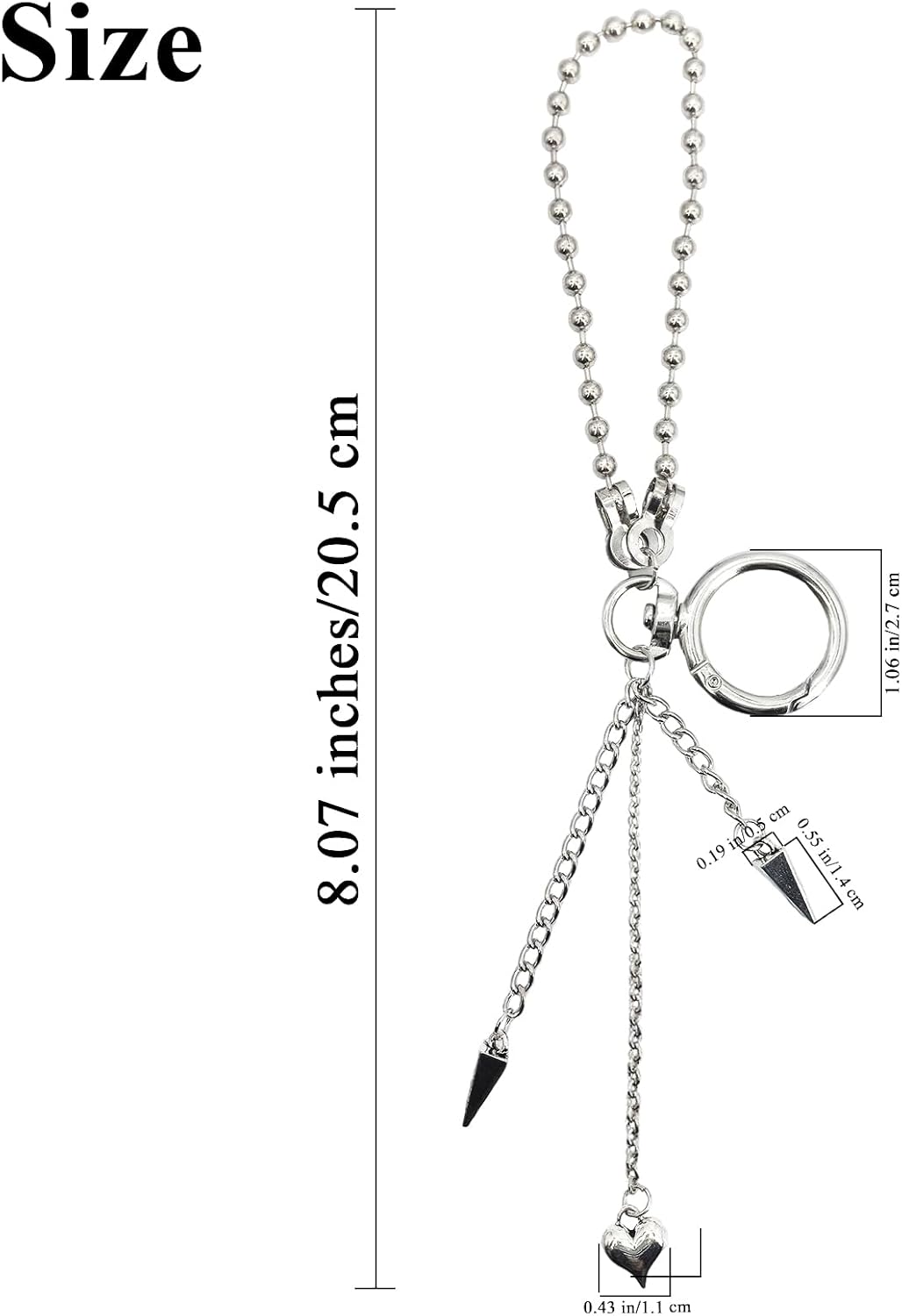 Metal Chain Heart Pendant Y2K Keychain Wristlet Punk Tassel Silver Bag Charms Car Key Chain Women Beaded Heart Purse Charms For Handbags Cute Keychains For Backpacks Aesthetic Keychain Accessories - Image 2