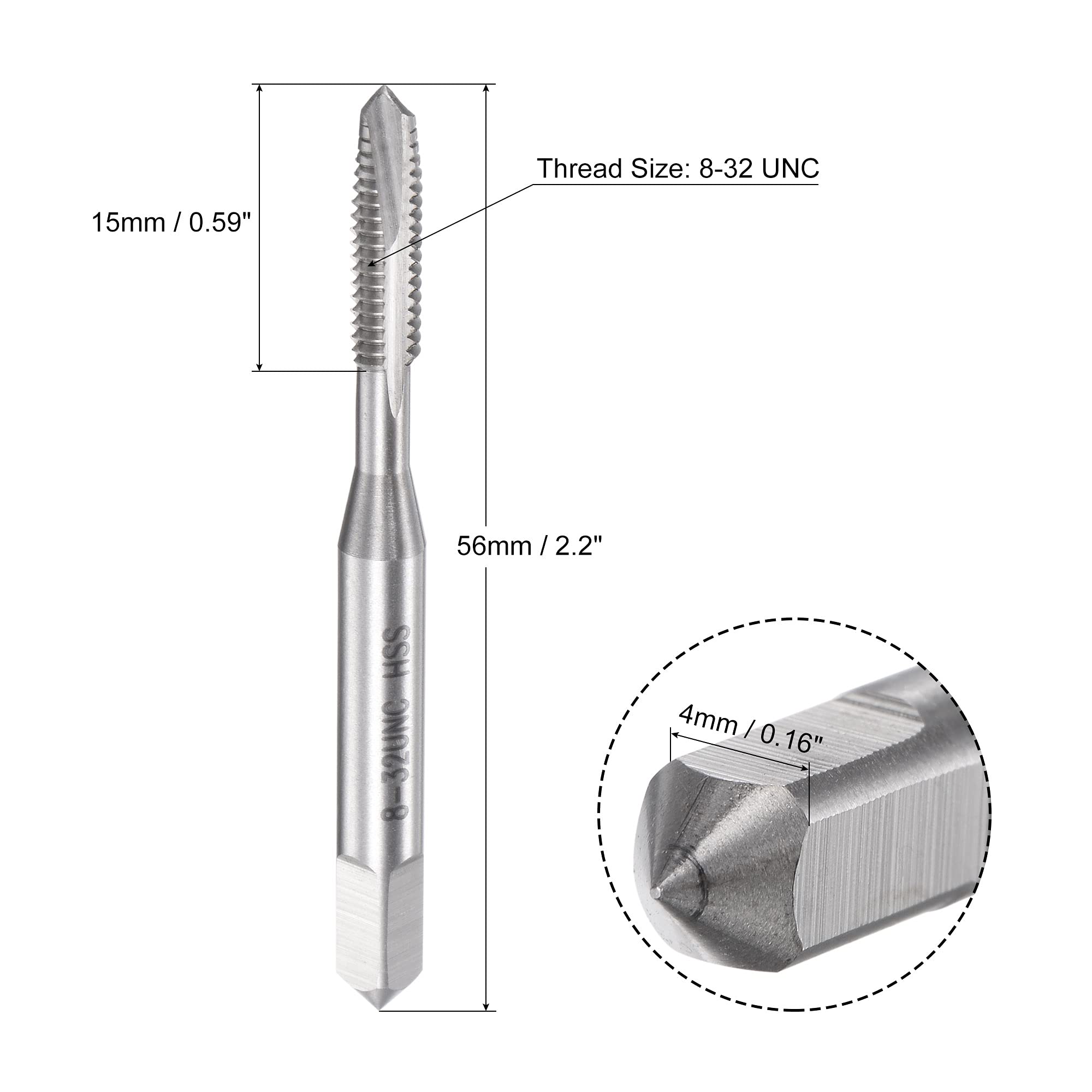 Taraud Machine HSS 8-32 UNC - Acier Rapid Plaqué Titane, 3 Cannelures | Pour Métaux, Plastiques Durs