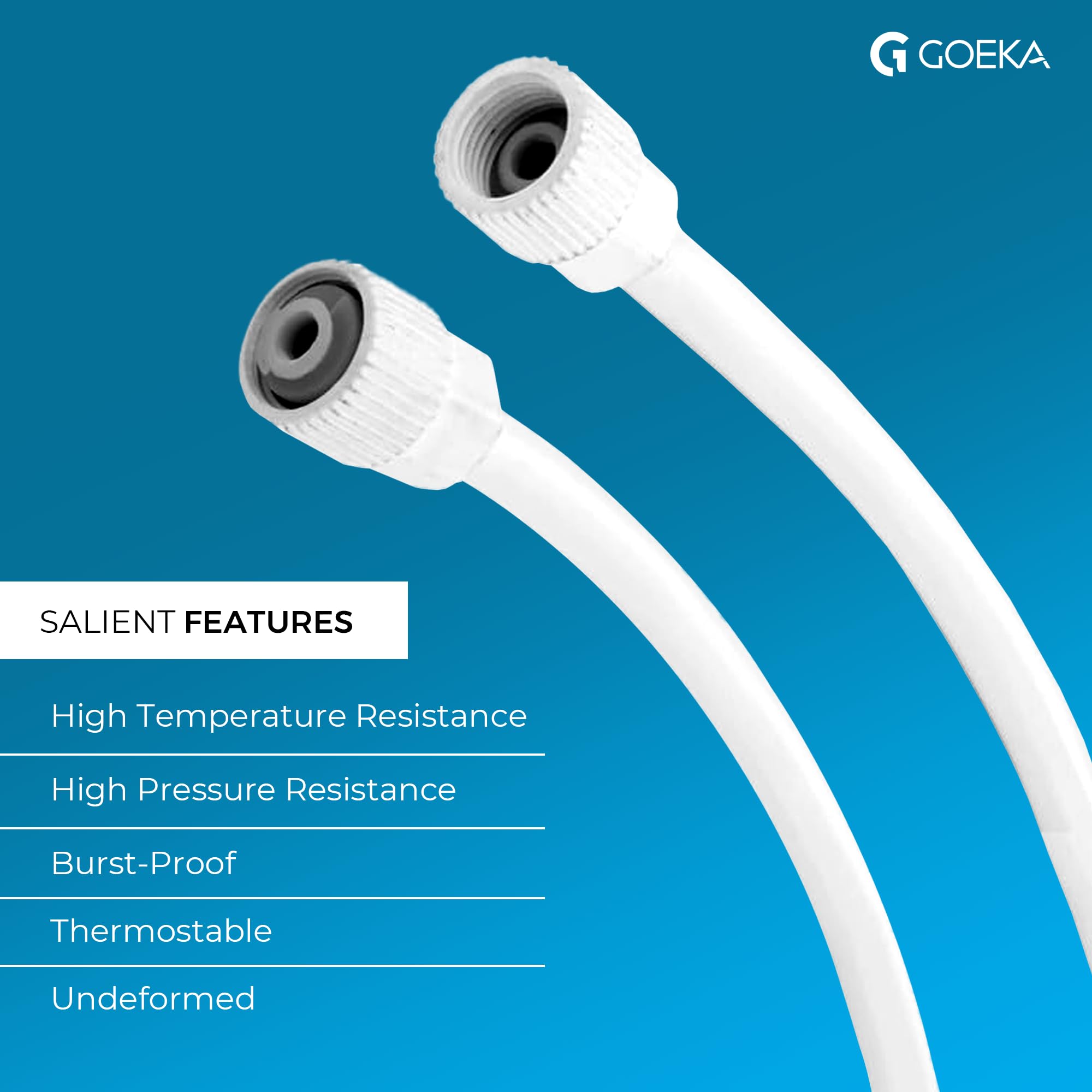 GOEKA® 24-Inch Heavy Duty PTMT Connection Hose (White) | Durable Flexible Hose for Countertop Faucets, Basins, Sinks, Geysers & Flush Tanks | Bathroom Plumbing Accessories (Set of 2) 2