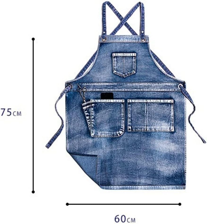Chef Aprons for Men Women with ，Aprons With Pockets Denim Apron Men and Women Workwear Barista Clothing Milk Tea Shop Waist Florist Apron(Black)