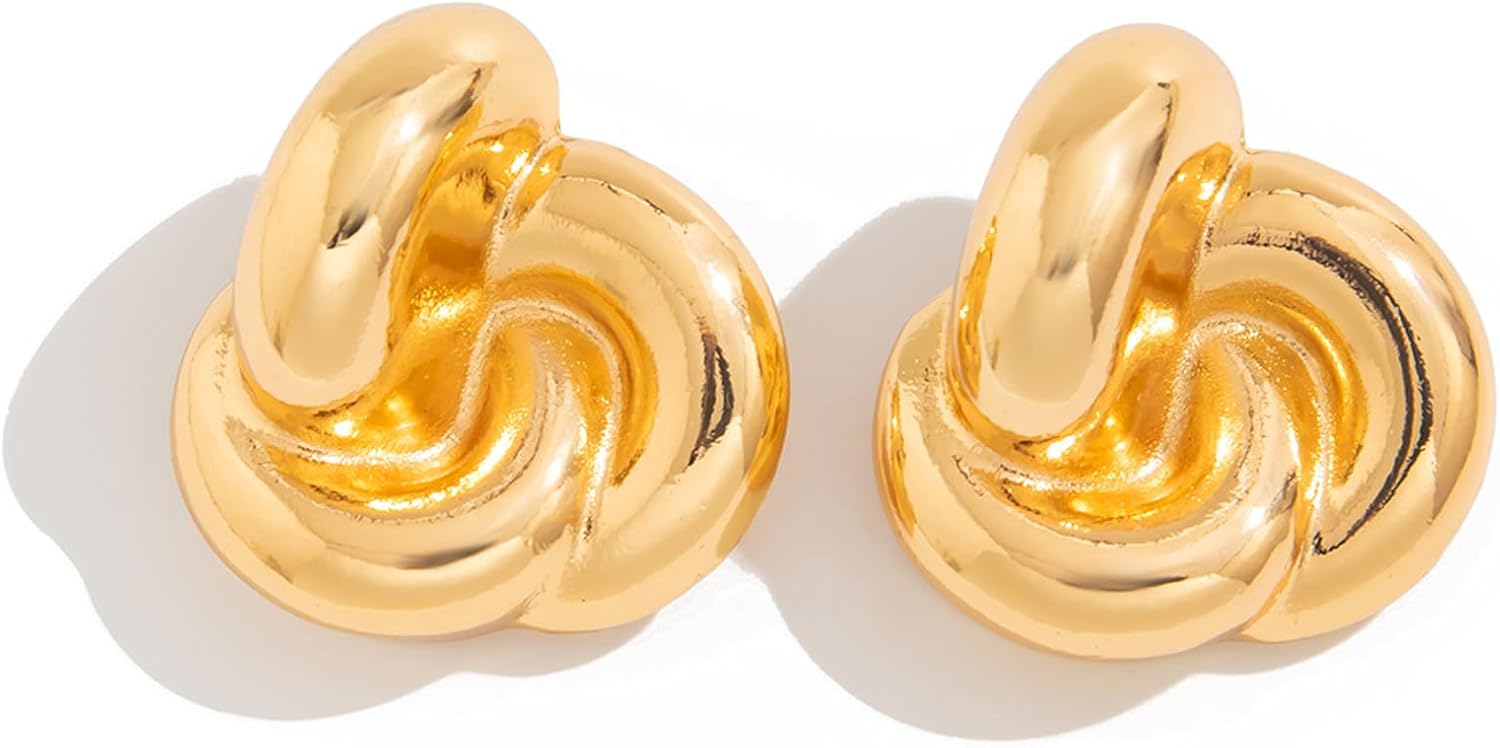 Exaggerated Twist Knot Stud Earrings,Vintage Large Irregular Geometric Twisted Statement Earring,Unique Plated Gold Big Knotted Earrings for Women - Image 8