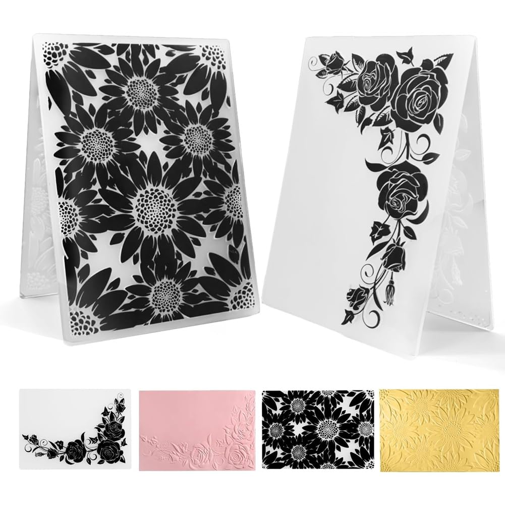 UDSKNV[KSL Rose and Sunflower Embossing Folders 3D for Card Making, Suitable for Card and Photo Crafting