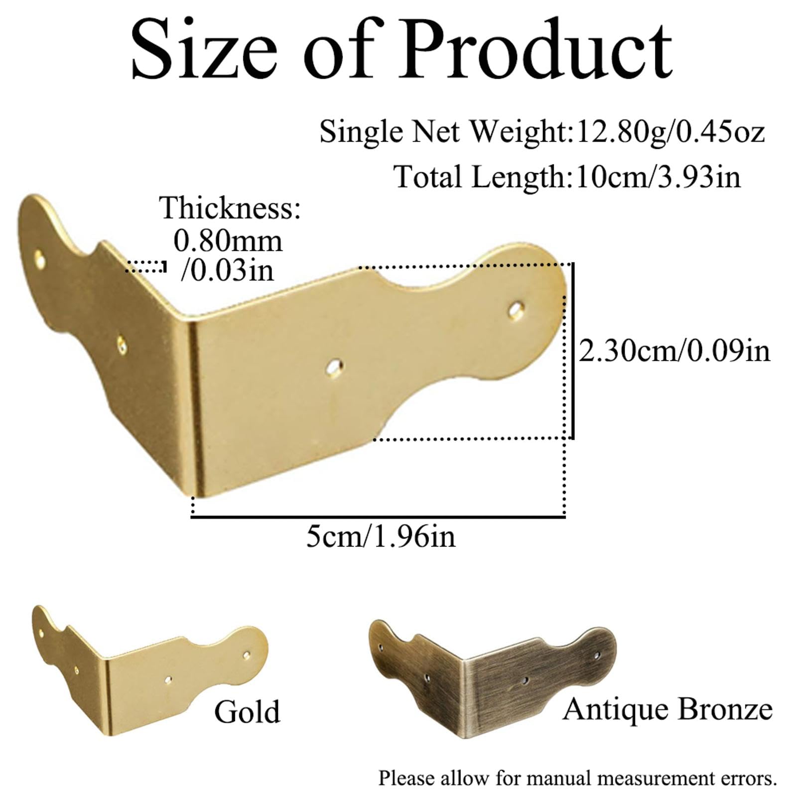 SEIWEI 4 Pcs Pure Brass Box Corner Protector Corner Braces Hardware Desk Edge Angle Guards Wood Phote Frame Accessories (Antique Bronze)