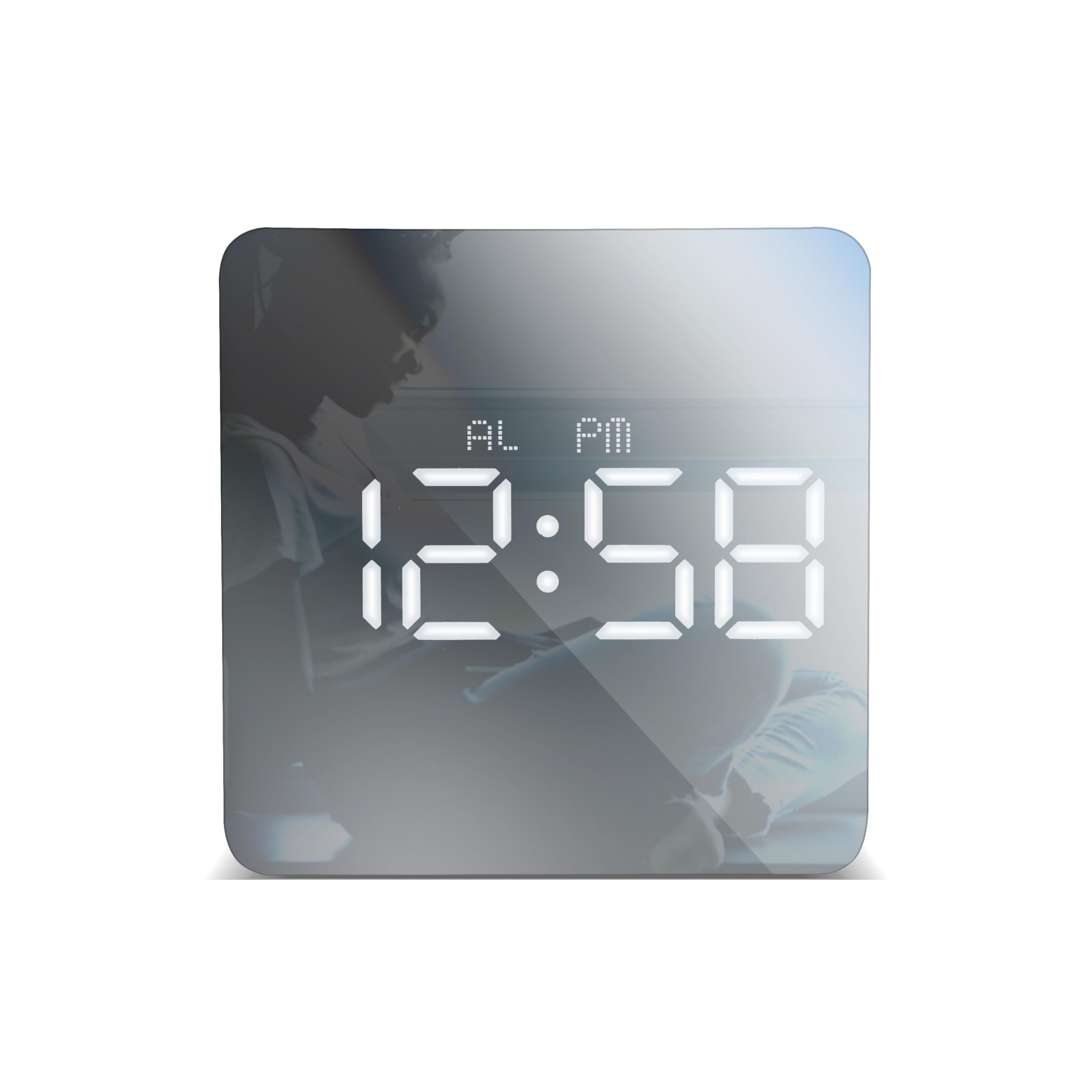 Acctim Lexington Rose Gold Mirrored Alarm Clock - 8cm - USB Powered - White LED - Indoor Temperature
