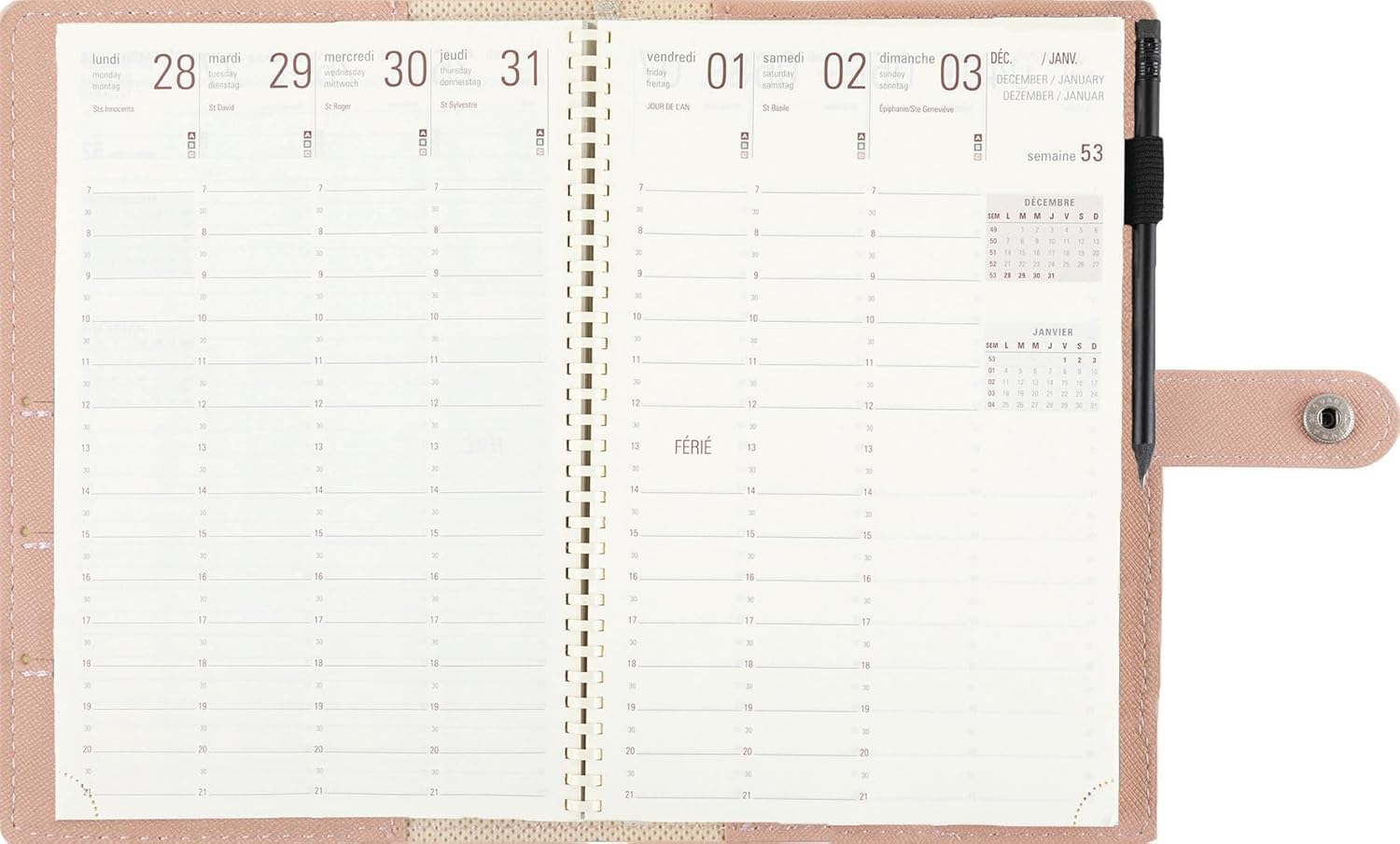 OBERTHUR - 1 Agenda Organiseur Semainier 25 SPIRALÉ LADY KENT - Janvier 2027 à Décembre 2027-17 x 24,5 cm - Coloris Rose Chair - Bilingue