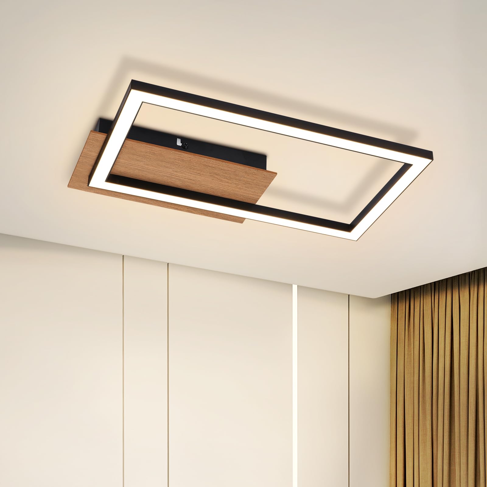 Lámpara de Techo LED Lámpara de Techo Dormitorio - Moderna Lámpara de Dormitorio 12W Lámpara de Cocina de Madera 3000K Blanco Cálido Rectangular Lámpara de Pasillo para Sala de Estar