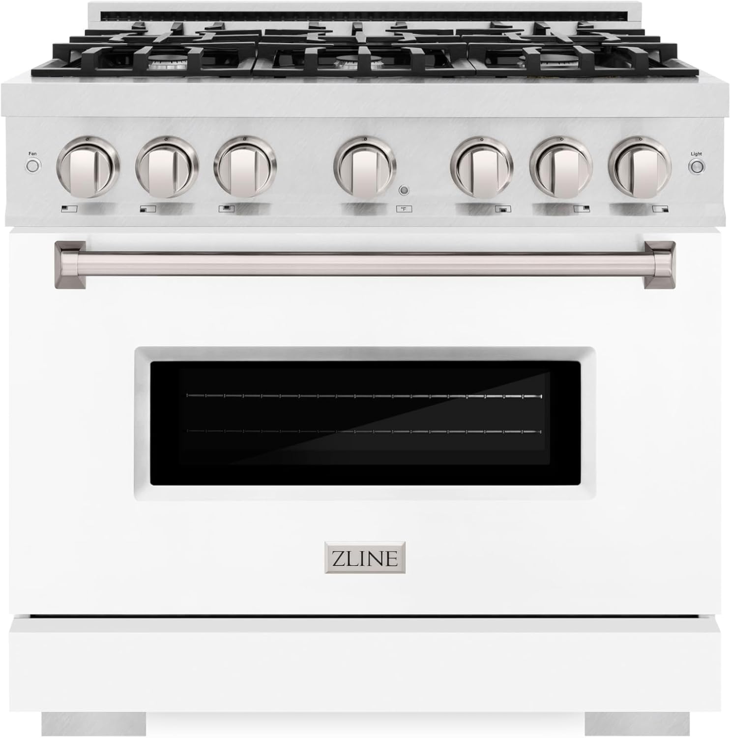 ZLINE 36 in. 5.2 cu. ft. Classic Dual Fuel Range with 6 Burner Gas Cooktop and Electric Convection Oven in Satin Stainless Steel with White Matte Door (CDRS-WM-36)