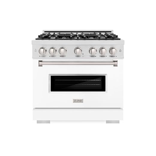 ZLINE 36 in. 5.2 cu. ft. Classic Dual Fuel Range with 6 Burner Gas Cooktop and Electric Convection Oven in Satin Stainless Steel with White Matte Door (CDRS-WM-36)