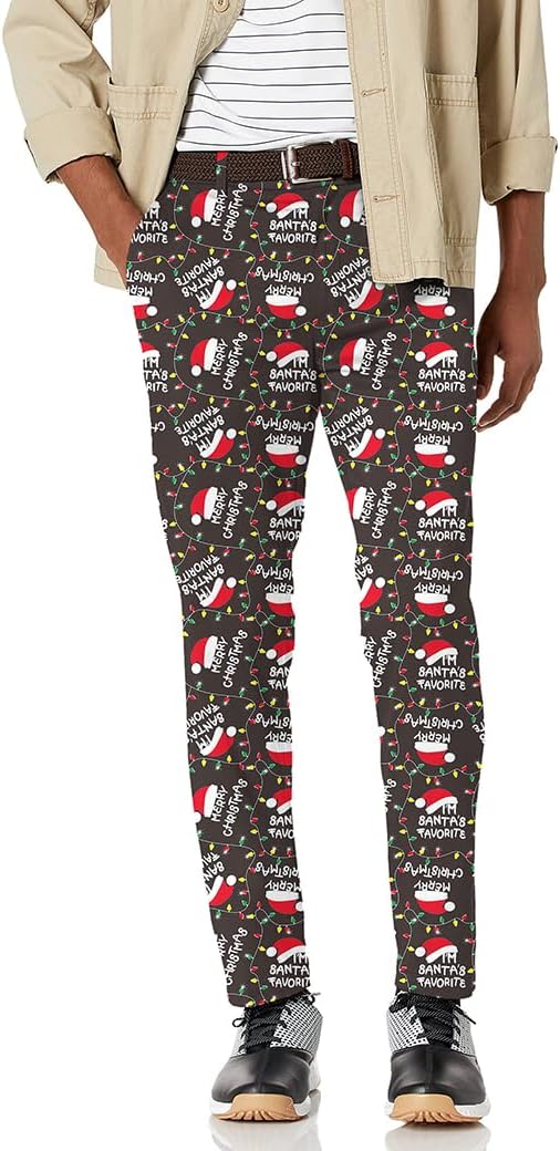 Maylian Men's Christmas hat Black Stretch Golf Pants