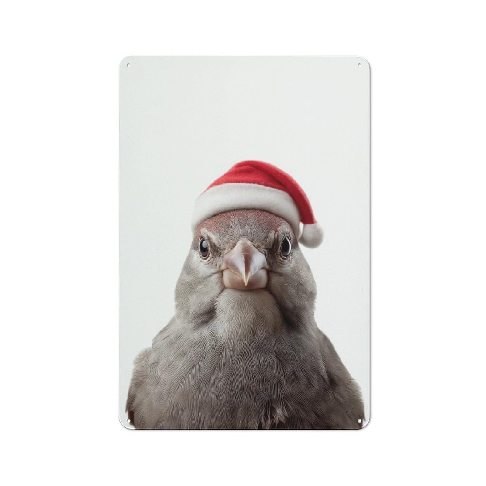 Junmoney Finch Bird With Santa Hat For Café Or Restaurant, Vintage Metal Sign 30X20cm, For Vintage Wall Decor Fans, For Cafés, Pubs And Restaurants