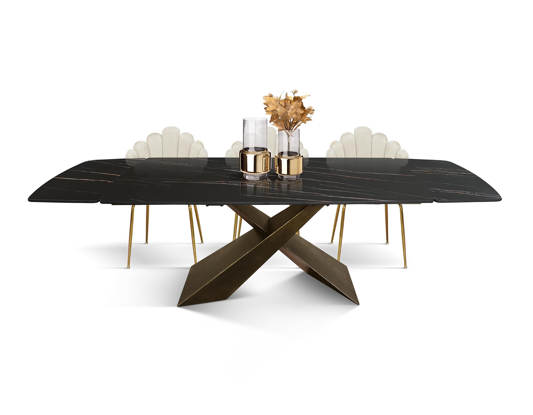 PAZZO DESIGN Tavolo Allungabile Daniele, Piano Ceramica Golden Nero, Finitura Opaca, Gambe In Metallo Bronzo, Cucina, Soggiorno, Ceramica, 160x90x76 Cm - id_2074