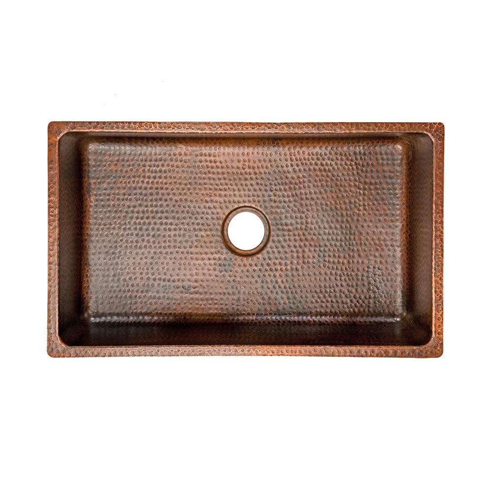 Premier Copper Products KSDB30199 76,2 cm miedziany młotkowany zlew kuchenny pojedynczy zlew