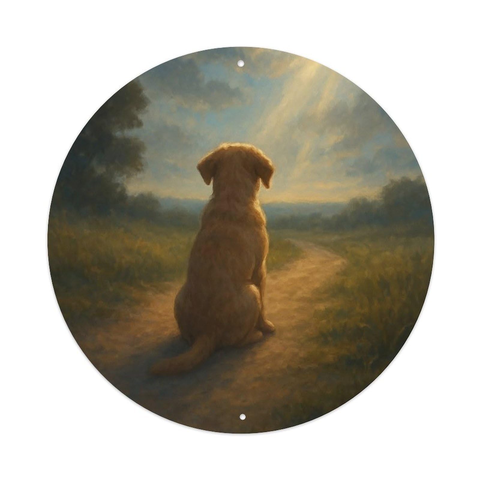 Animal Poster Golden Retriever Countryside Sunset Peaceful Retro Vibe Vintage Metal Tin Sign Plaque Wall Decor for Cafe, Club Bar, Office, Garden Metal Poster 8x8Inch