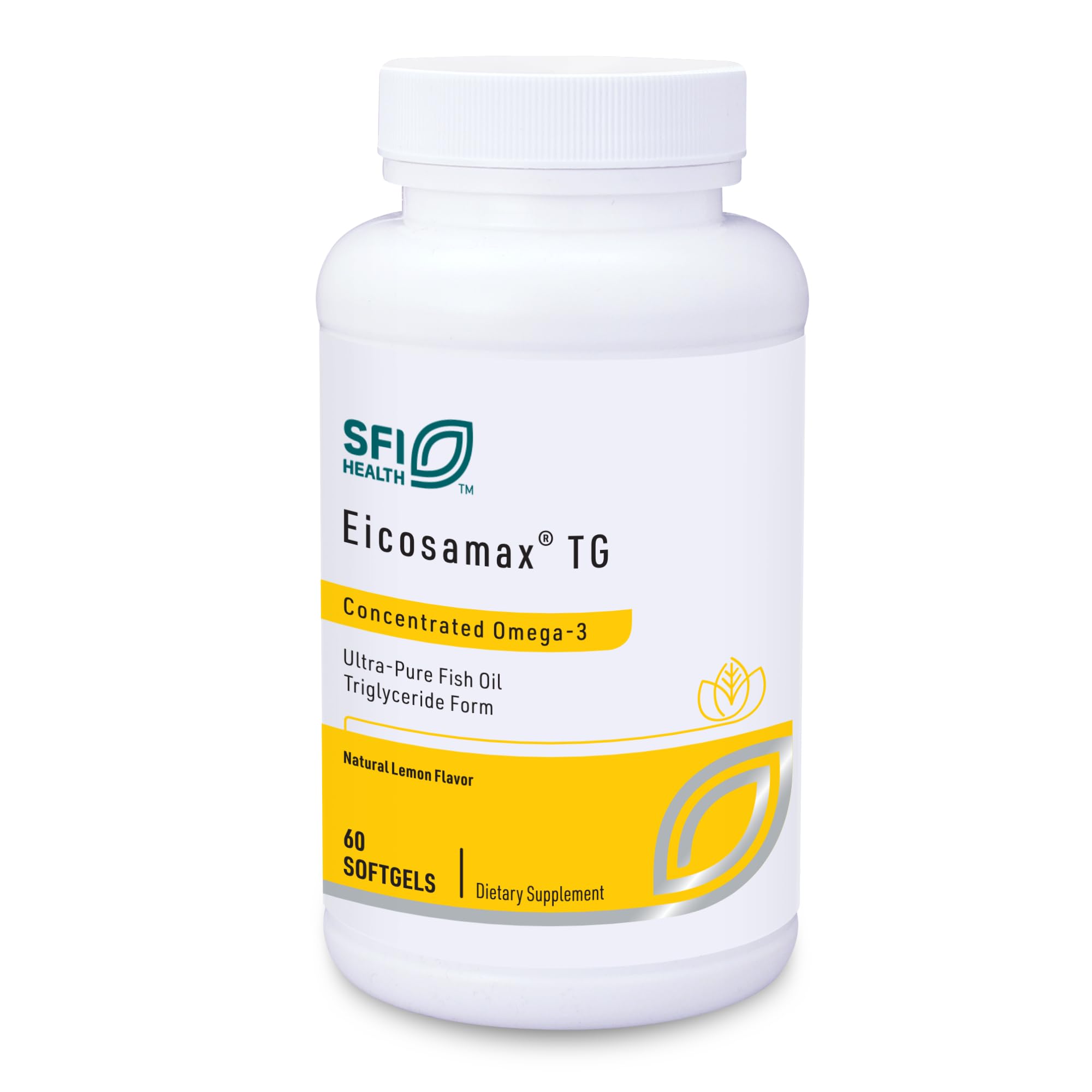 Klaire LabsEicosamax TG Fish Oil - Ultra Pure Omega-3 Fish Oil Pills with EPA/DHA - Sustainably Sourced - Natural Lemon Flavor for No Fishy Burps or Aftertaste (60 Softgels)