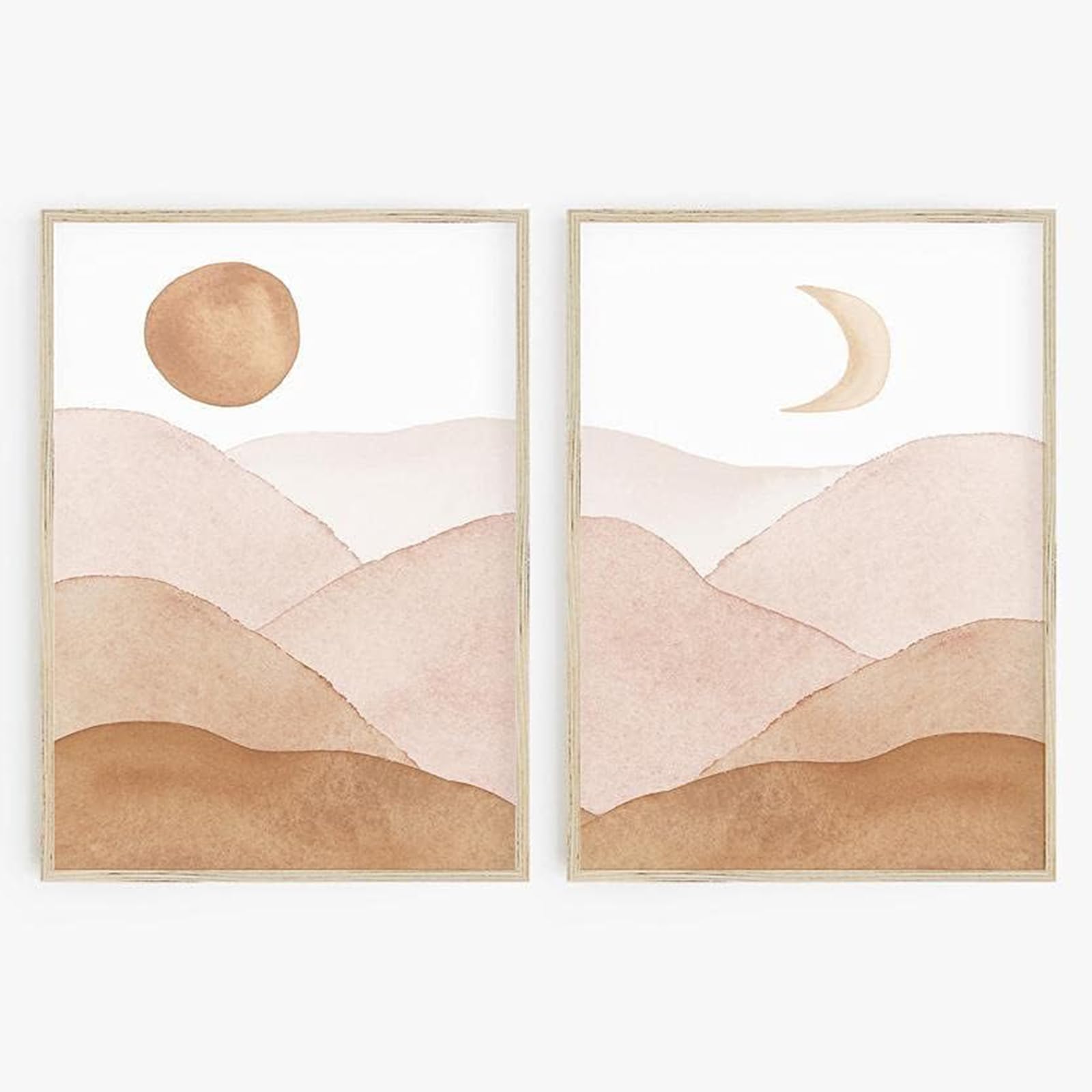 Boho Wall Art Sun and Moon Print Canvas Art Mid Century Modern Wall Decor Boho Minimalist Wall Art Watercolor Paintings Landscape Abstract Artwork Poster for bedroom Set of 2(16x24 Inch) Unframed