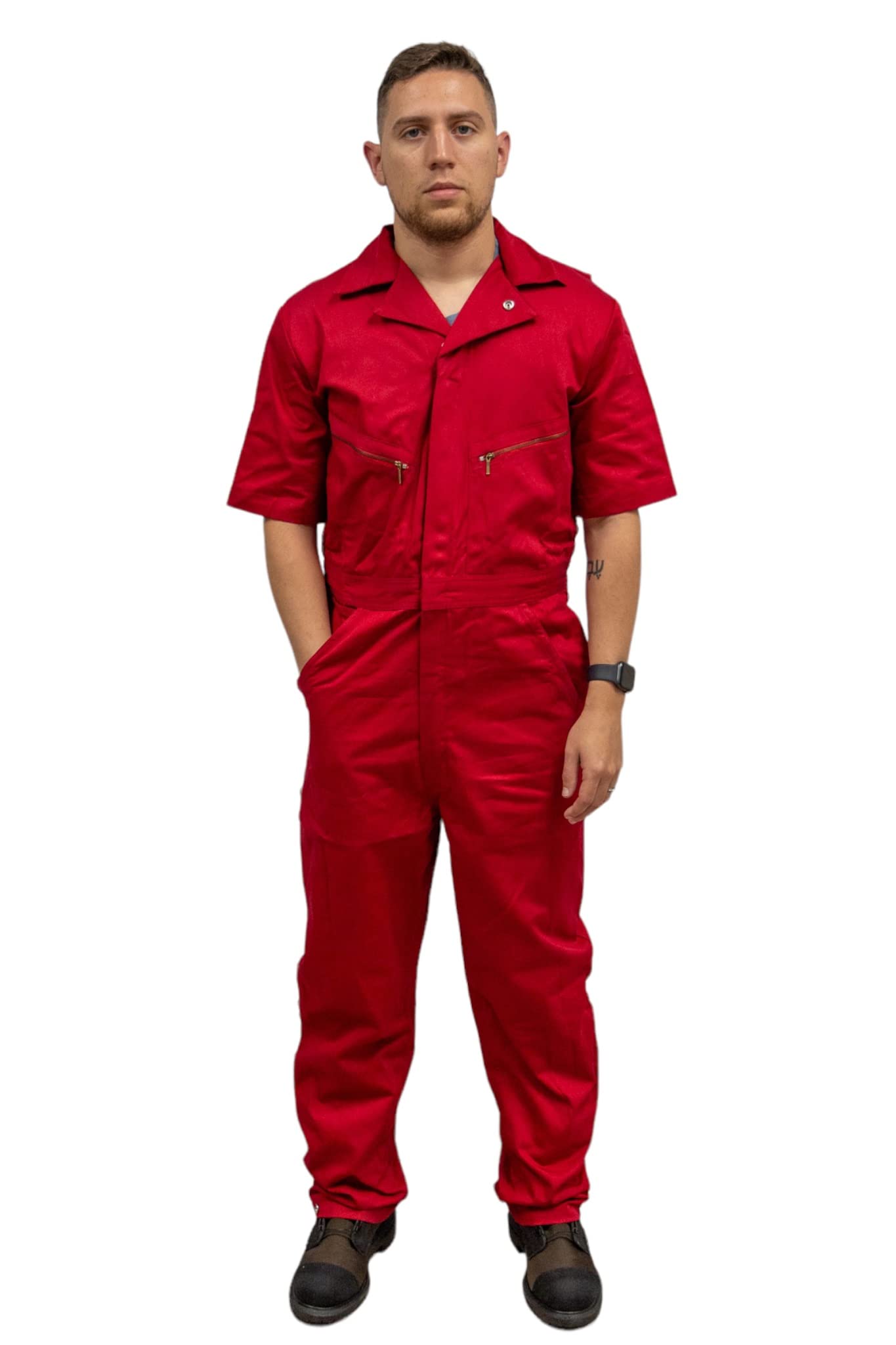 WorkZone Mens Red Lightweight Short Sleeve Cotton Coveralls Perfect for  Summer!