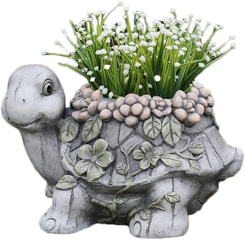 Amazon.co.jp: カメの彫像 プランターポット 樹脂製動物の置物 排水穴