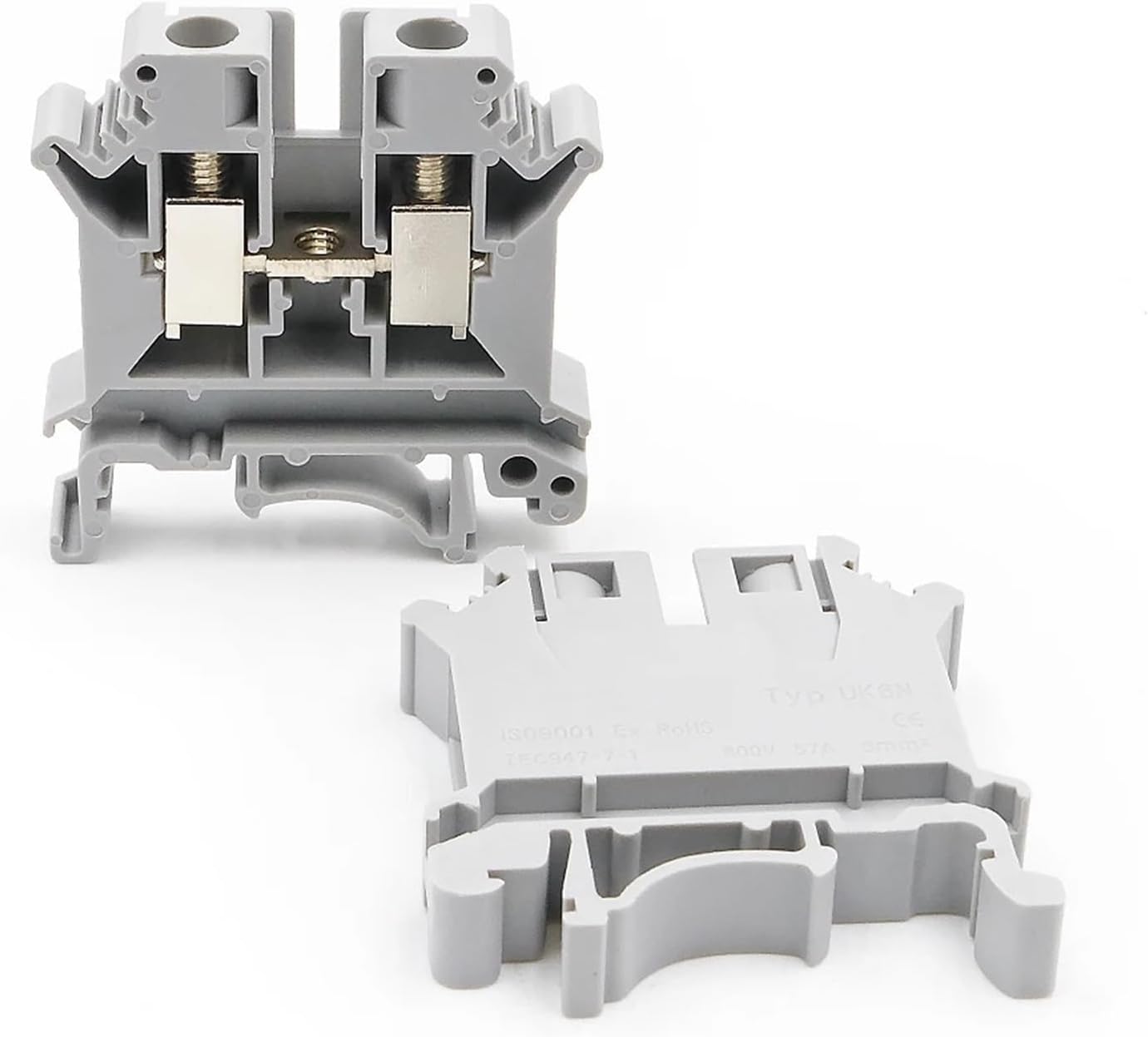 10Pcs UK 6N DIN Rail Terminal Block High Current 57A Screw Connection Electrical Conductor(UK-6N-10PCS-BLUE)