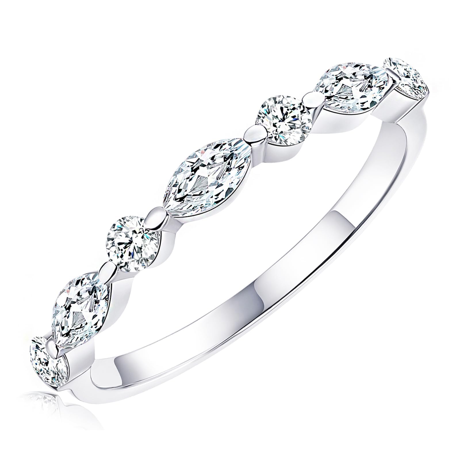 HZSIKAOMoissanite Rings, Sterling Silver Ring White Gold Plated Half Eternity Wedding Bands for Women Her Size 5-10