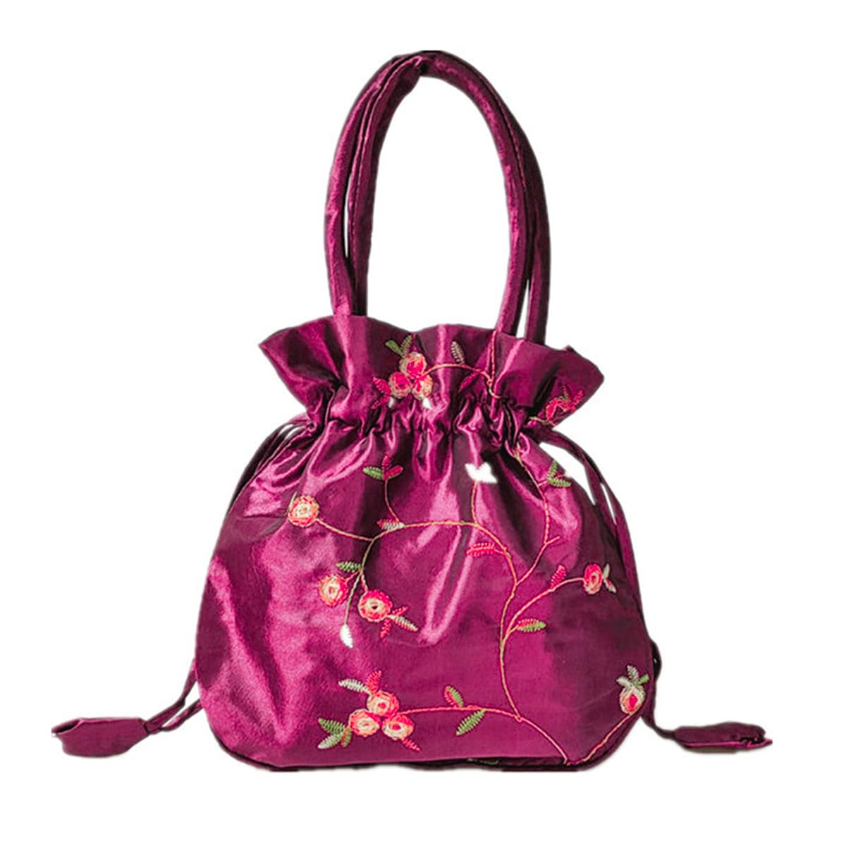 zalati Small Drawstring Pouch Gift Bag for Present, Satin Embroidered Potli Bag Clutches Handbag, Brocade Ethnic Jewellery Coin Purses(Purple)