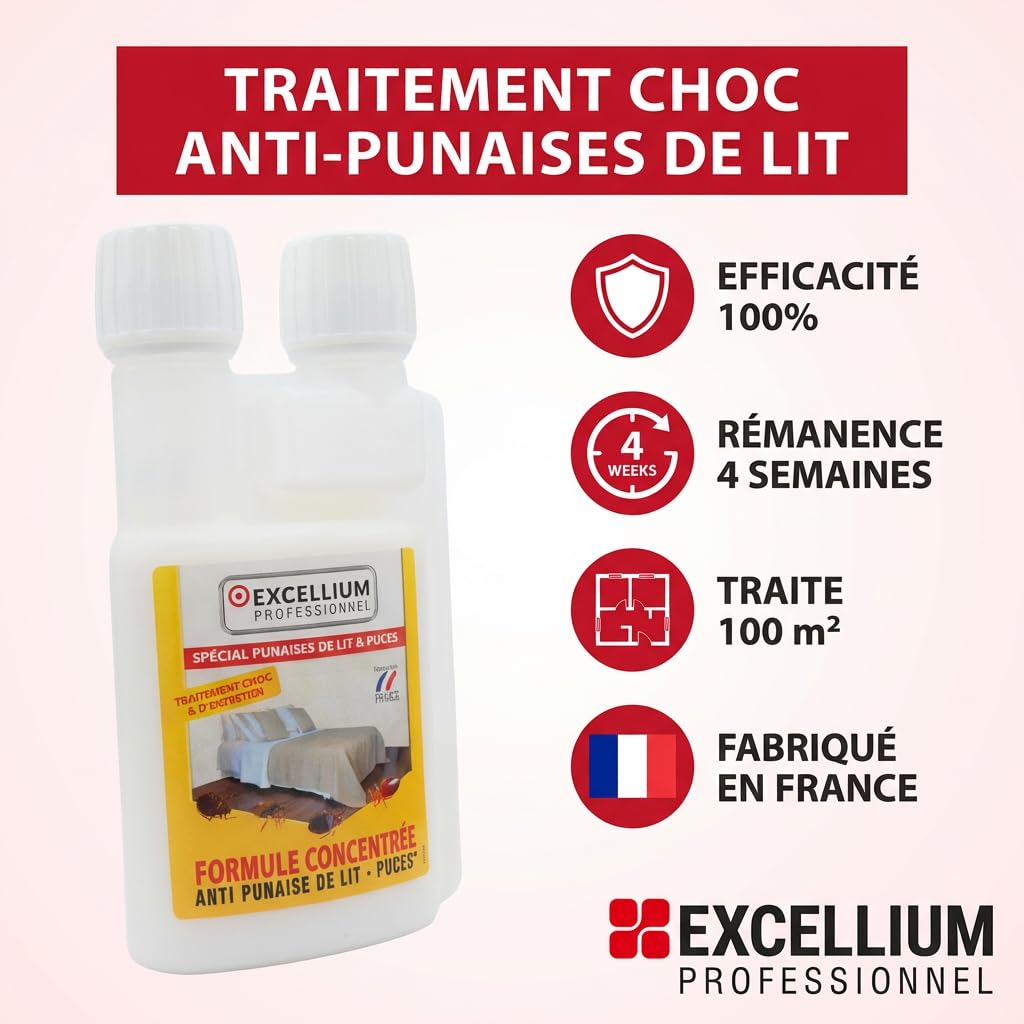 Insecticide Concentré Anti-Punaises de Lit 500ml EXCELLIUM PROFESSIONNEL | Punaises de lit et puces · Concentré à diluer · Grand format 500 ml · Flacon doseur