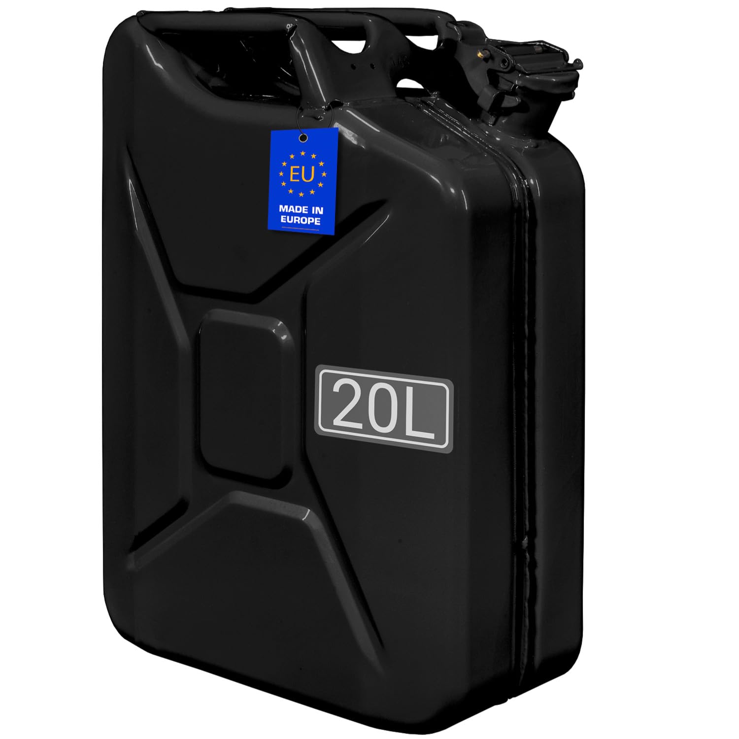 FIXKRAFT Benzinkanister 20L Metall 20 Liter Kanister für Benzin & Diesel Kraftstoffkanister mit Entlüftung Reservekanister (Schwarz, lackiert)