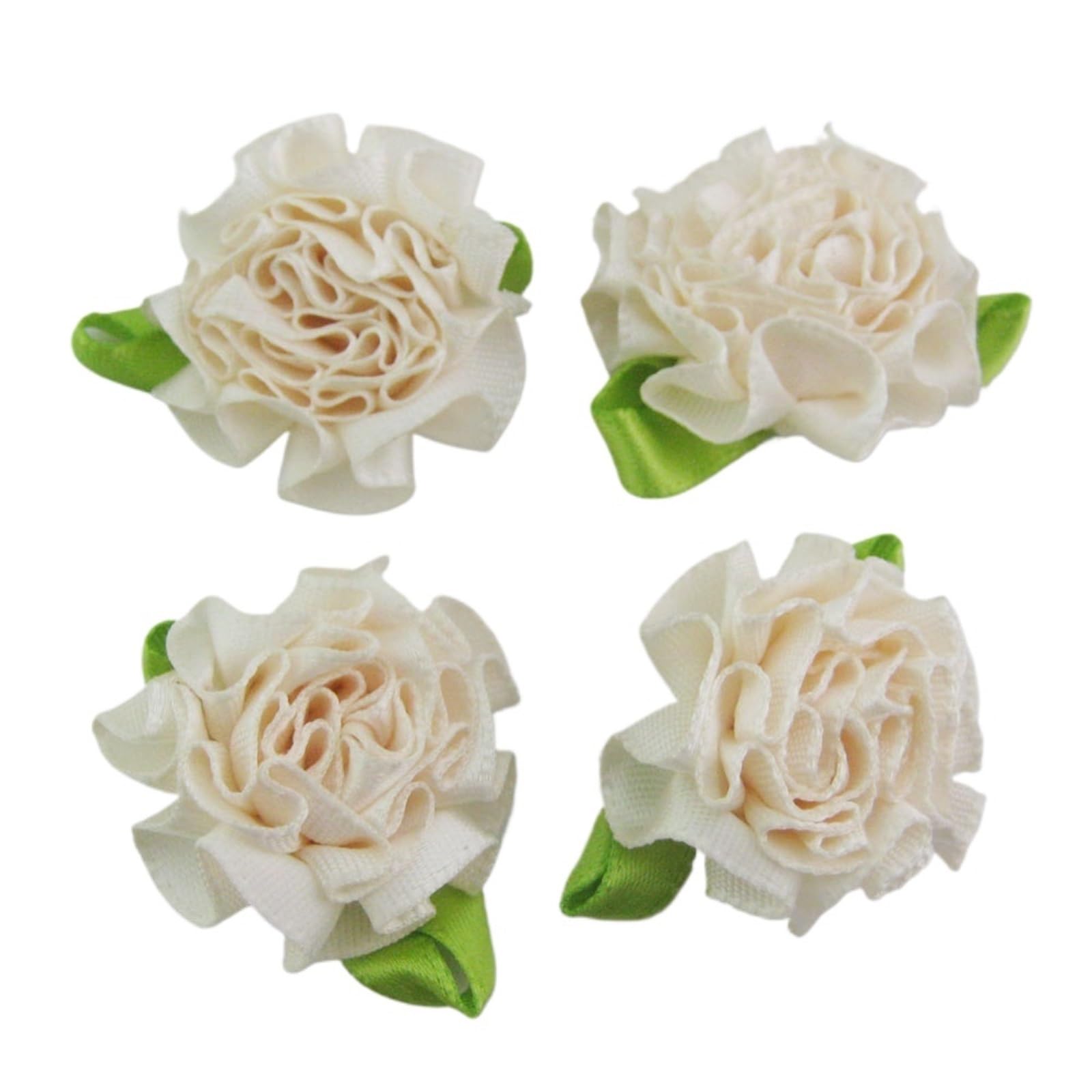 30Pcs About 1" Rosettes Ribbon Flowers With Leaf 30MM Accessories DIY Crafts Sewing(Ivory)