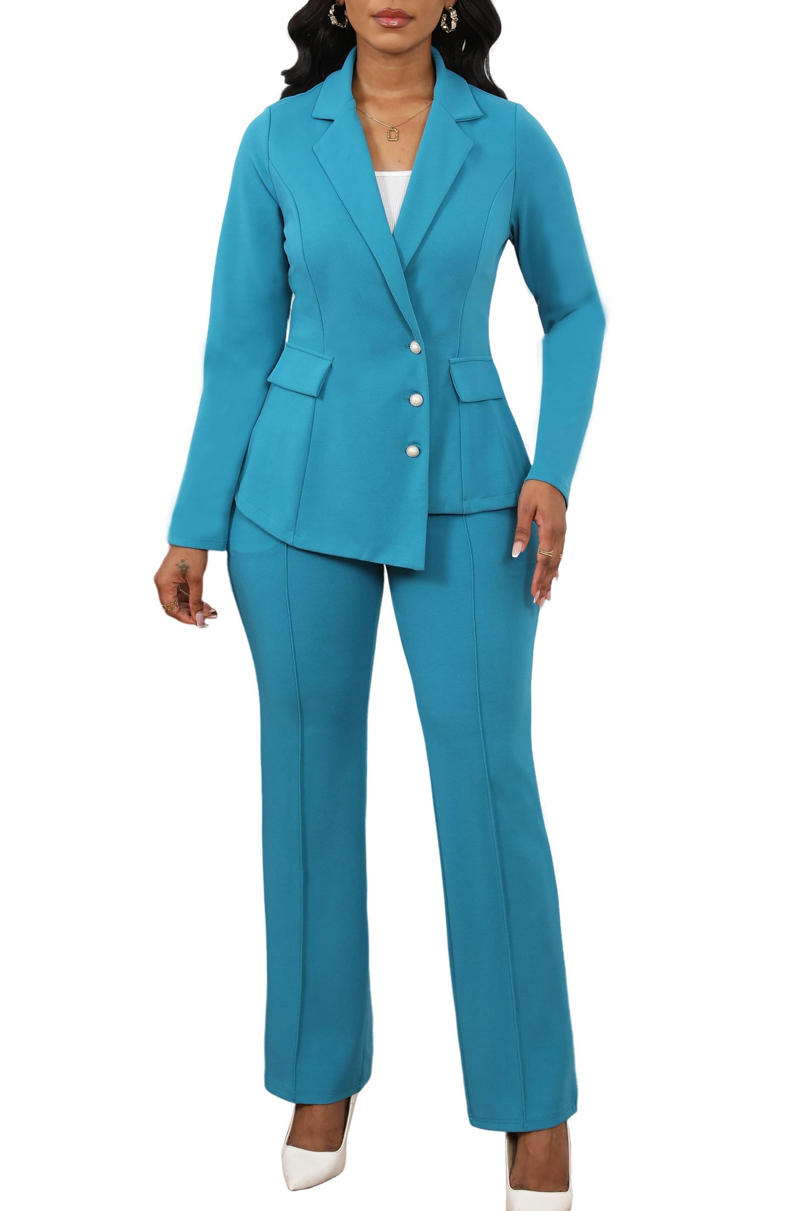 Pant Suits for Women Dressy Long Sleeve Blazer and Straight Pants Business 2 Piece Sets Casual Office Work