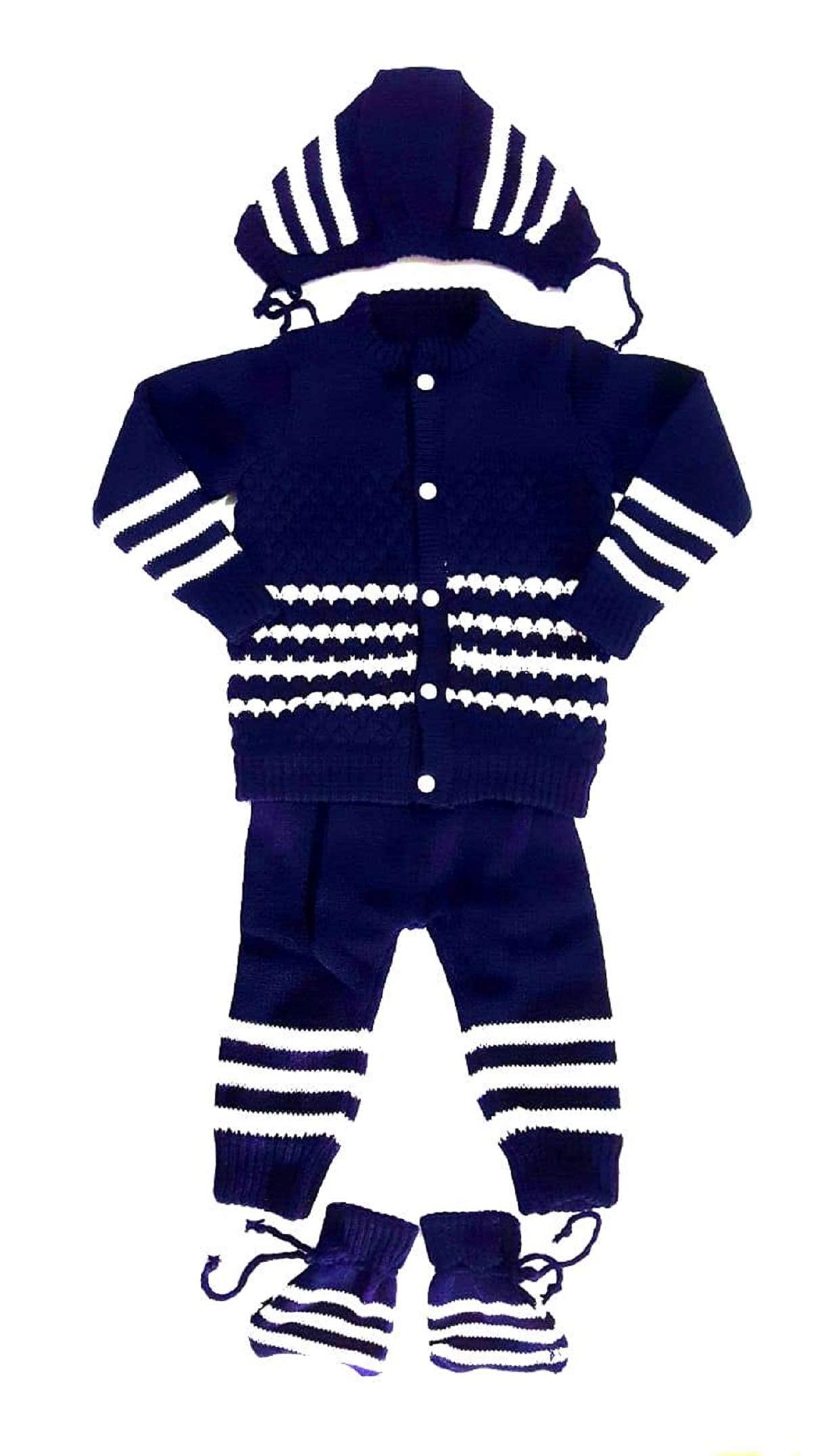Lollipop Baby Girl's Wool Round Neck Sweater Set (Lollipop_Full_Sweater set_Dark Blue_0-3 Months) 1