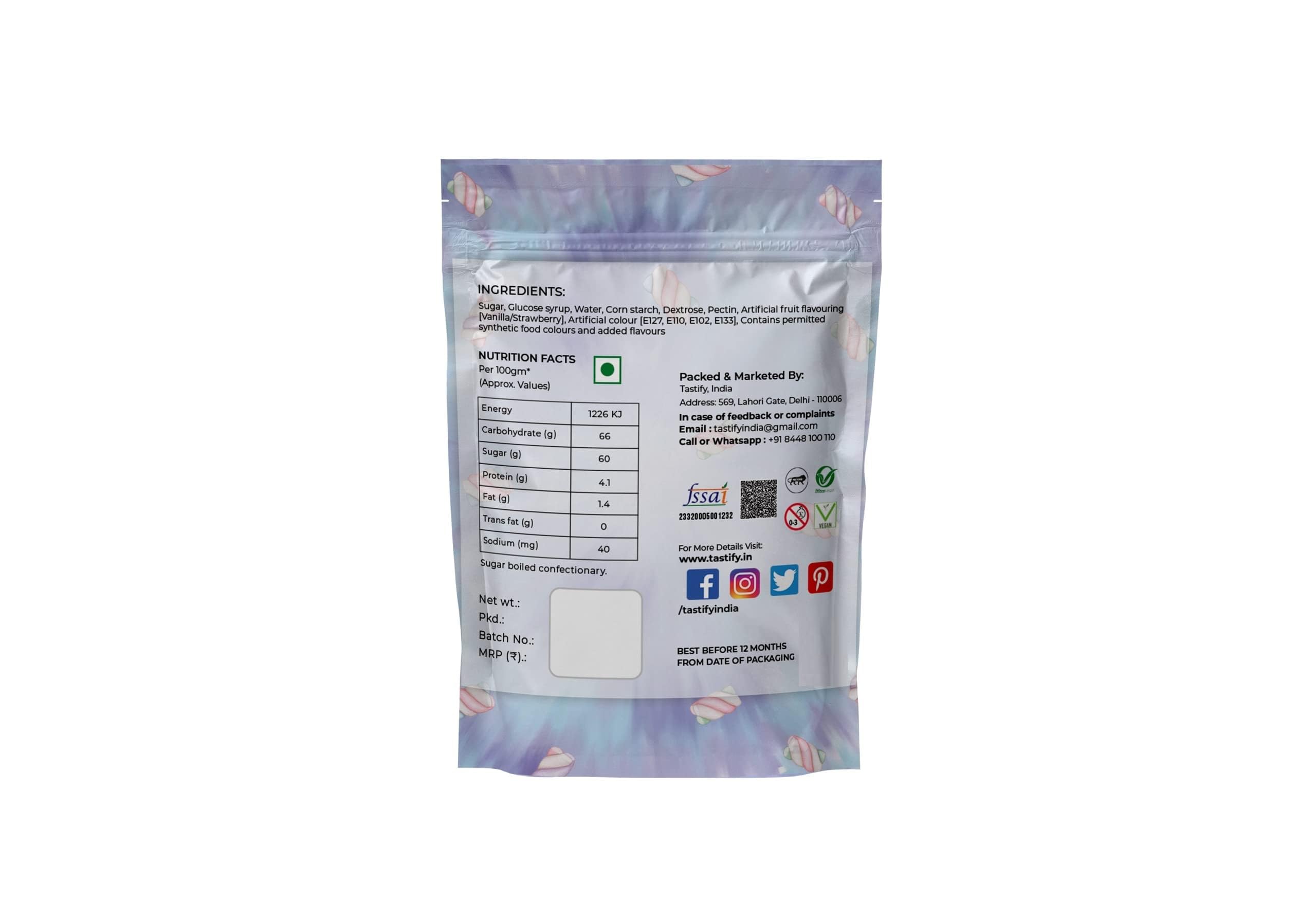 Veganic Marshmallows Twisted Shape Pure Veg- 100gm (50 Pieces) | Strawberry/Vanilla Flavour | Vegetarian Marshmallow Candy - Image 5 thumbnail