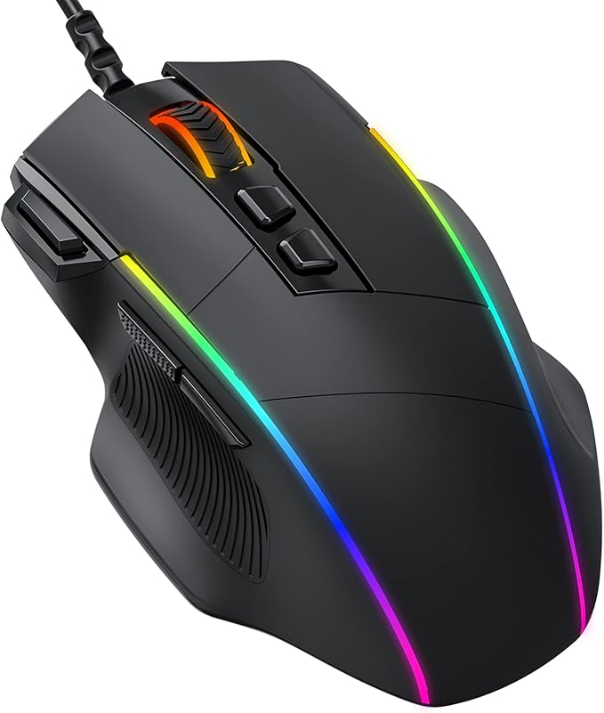 Dacoity Ratón Gaming con Cable, Ratón RGB Ergonómico de 8000 dpi (5 Niveles), 8 Botones Programables, 7 Modos de Iluminación RGB Personalizable, Ratones USB para PC, Laptop, MacBook - Negro
