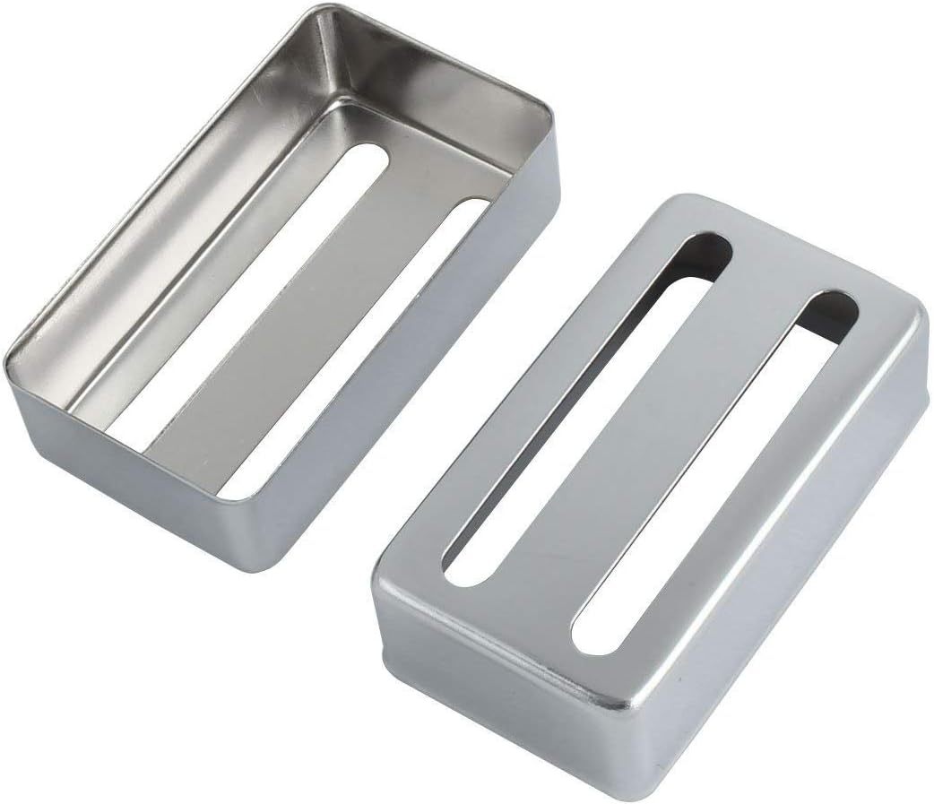 2Pcs Metal Acoustic Two-line Electric Humbucker Guitar Pickup Cover 7cm x 4cm x 2cm Silver Tone