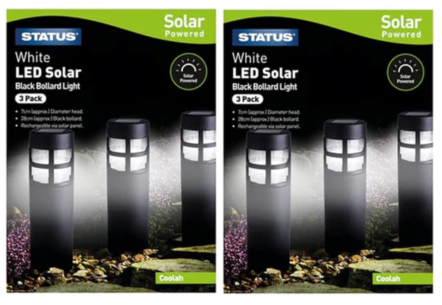 Funtasy Gifts 6 x Status Garden Solar Black Bollard Lights, Outdoor LED Lights - Battery Lasts 10 Hours, Rust, Scratch & All-Weather Resistant, with Replaceable Rechargeable (FUN-COO-6pk)