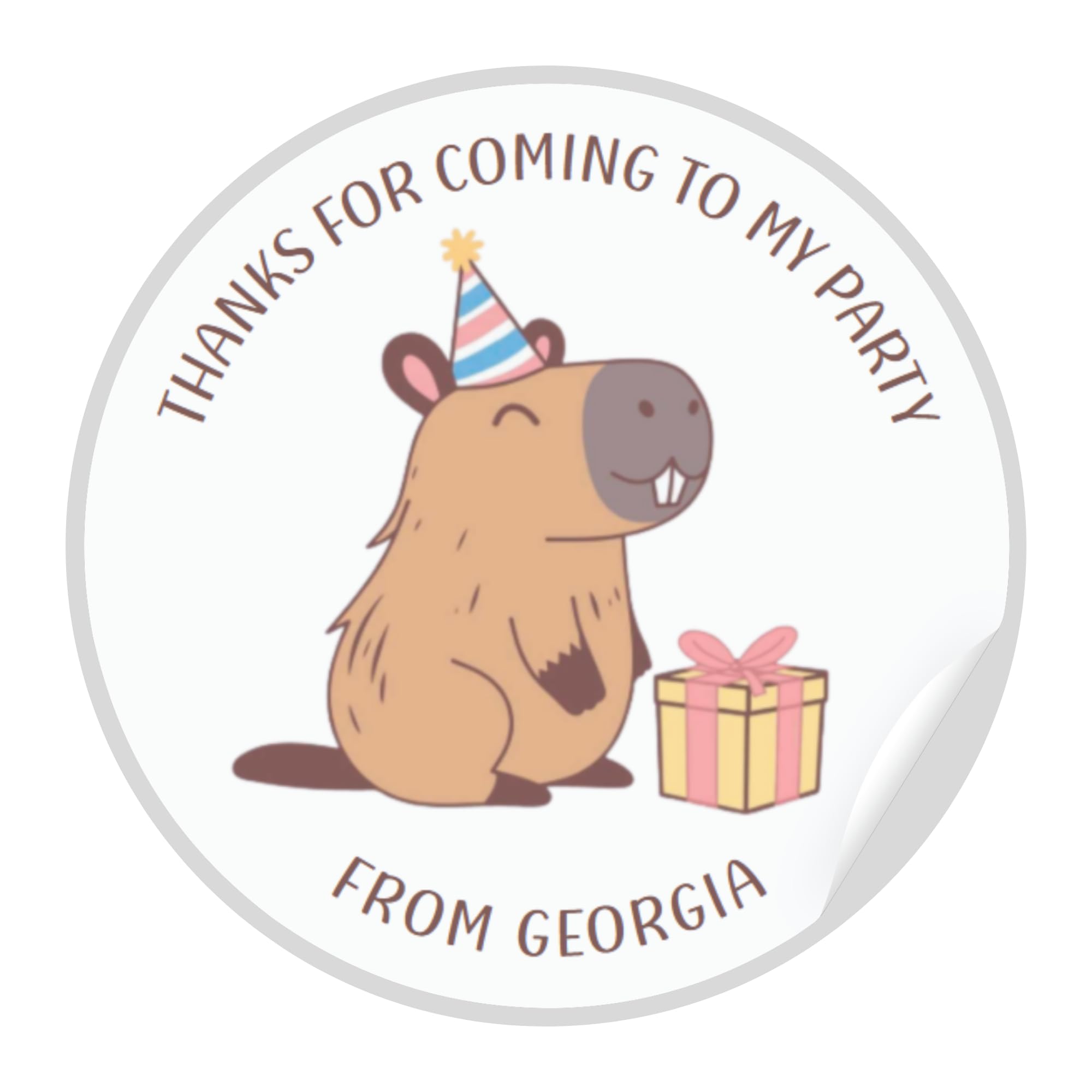 Personalised Capybara Birthday Stickers - Thank You for Coming to My Party (51mm (15 Stickers))