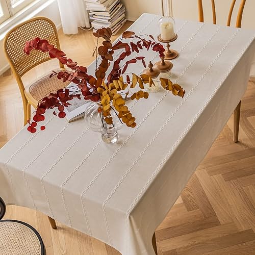 Miniatura 1 de Zobesta Mantel de lino blanco de algodón para mesas rectangulares, mantel de lino suave de estilo rústico para cocina, comedor y fiesta (blanco, 53