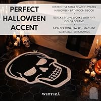 Vista 7 de Tapete de baño con diseño de calavera, gótico blanco y negro, antideslizante, absorbente, de microfibra, para decoración de baño de Halloween, hogar