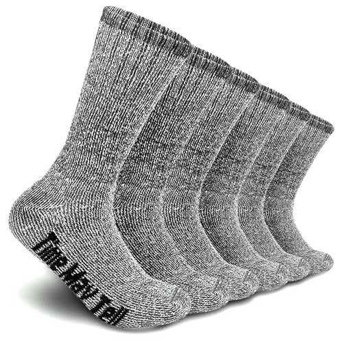 Time May Tell Mens Merino Wool Hiking Cushion Socks Thermal Warm Crew Winter Boot Socks Pack (Dark Grey(3 pairs), US Size 9-13)