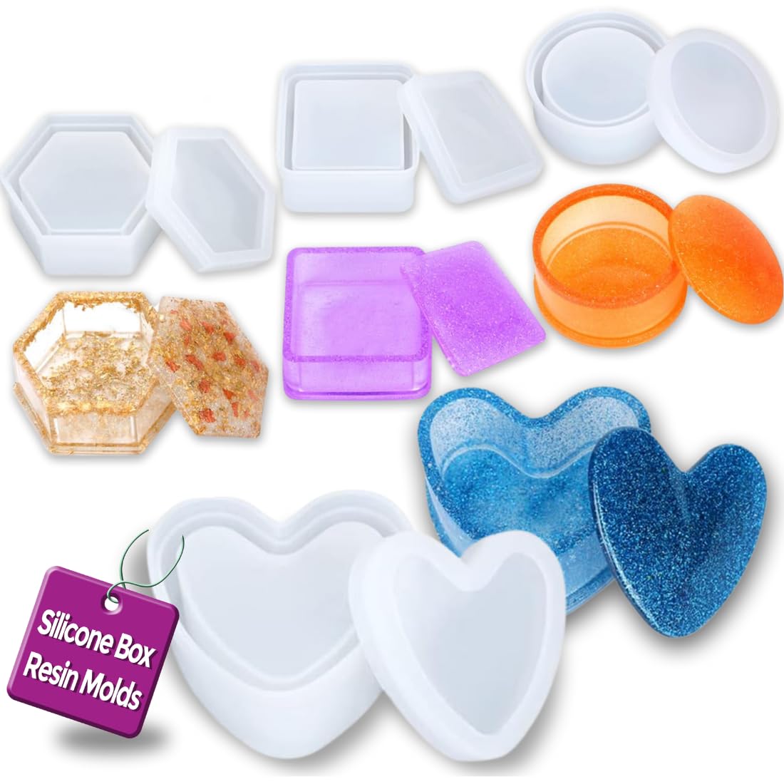 Oytra Resin Art Mould 4 Pcs Gift Box Set Silicone Mold for DIY Earrings Keychain Chocolate Jewelry Casting Crafting Materials Set for Beginners and Artists-image-4