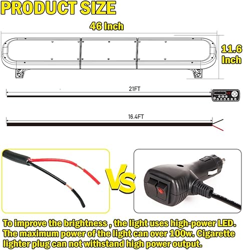 Miniatura 7 de ASPL Barra de Luz Estroboscópica de Emergencia de Perfil Bajo para Techo 204LED de 46" Advertencia Intermitente Peligro de Seguridad Asesor de