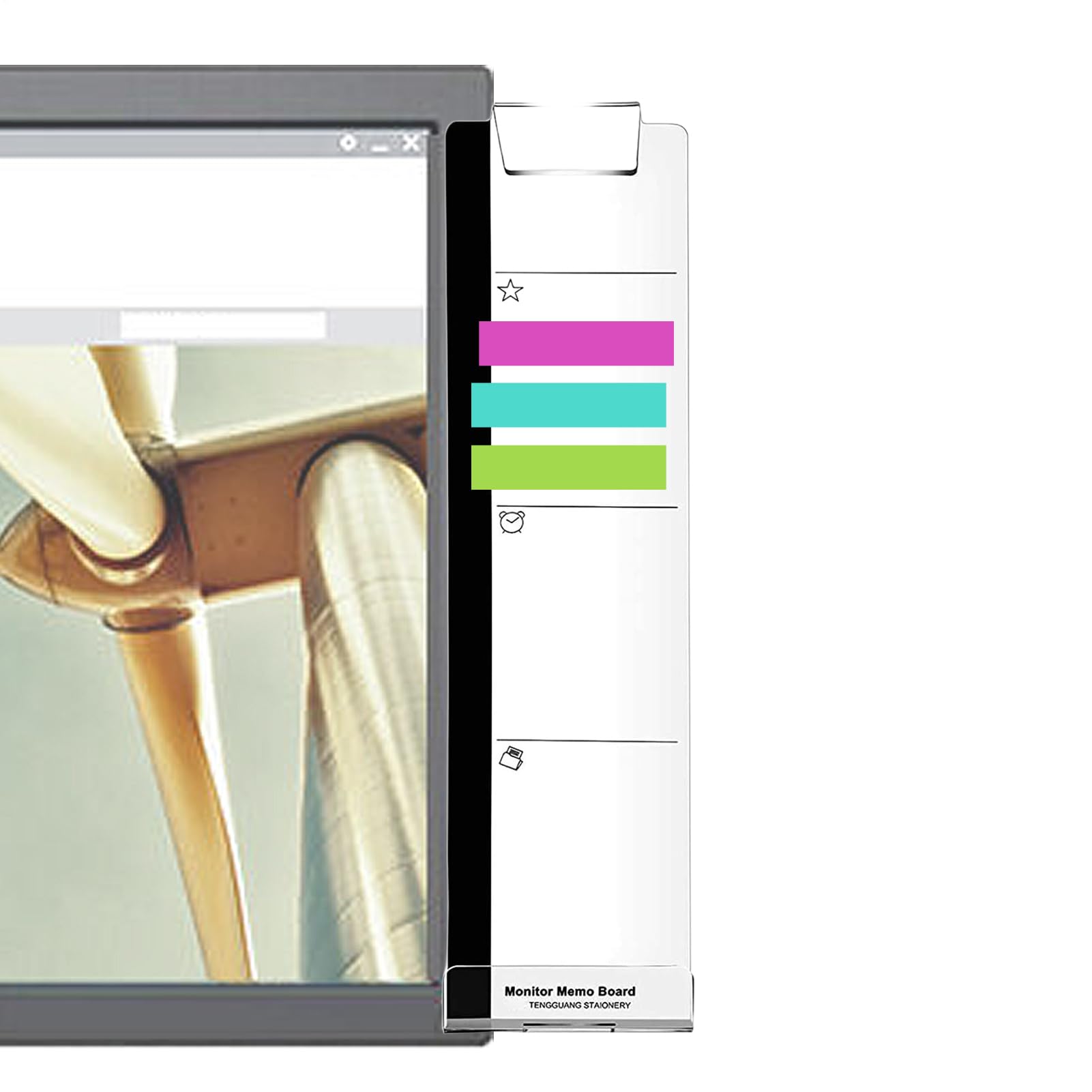 Monitor Memo Board - Sticky Notes and Reminder Side Screen Note Holder | Acrylic Desktop Board for Computer Displays, Clip-on Organizer Panel, Clear Side Attachment for Office & Study Desk