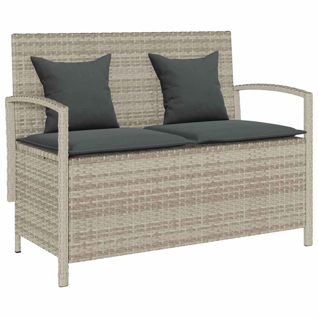 SYDE Banco de Jardín con Almacenaje, Ratán Sintético, Gris Claro | Asiento Exterior con Cojín Desenfundable, Bolsa Impermeable, Resorte de Gas, Lavable