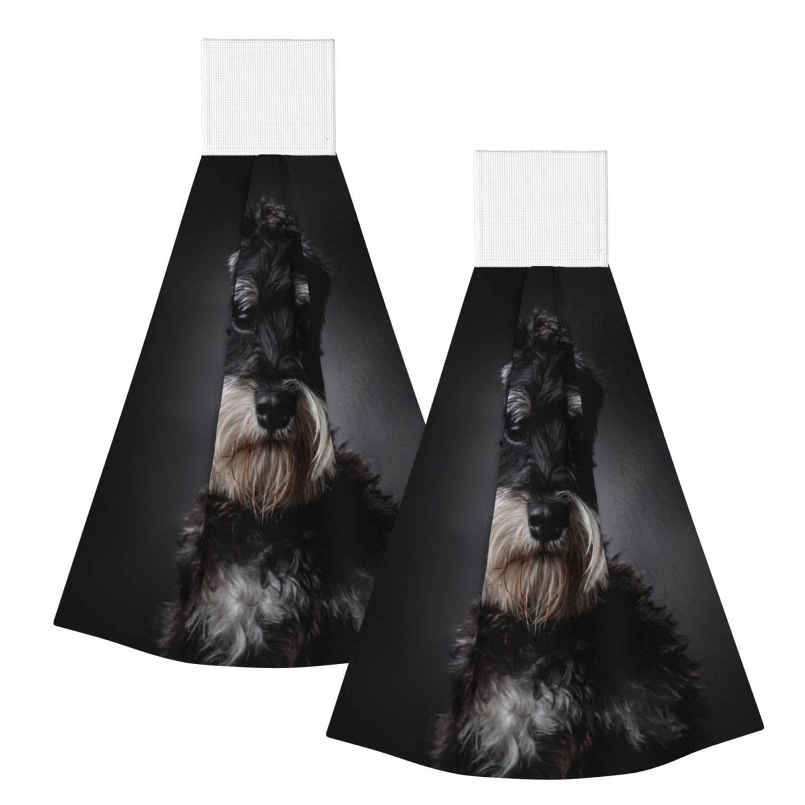 DOPKLNA Schnauzer Portrait Dark Grey, 2 Pcs Hanging Coral Fiber Hand Towels for Bathroom, Absorbent Kitchen Towels