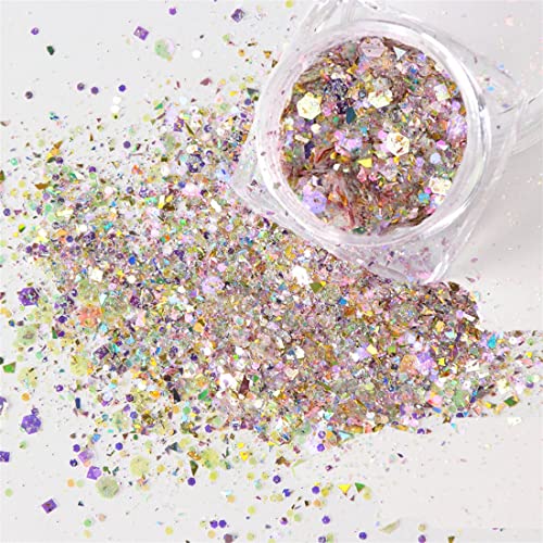 Nail Art Sequins Glitter，3D Nails Glitter Metallic Shining Flakes Irregular Iridescent Acrylic Powder Dust Sequins Sparkle Manicure For Nails Art Manicure Decoration Eyes Face Body Diy Craft #TOP7
