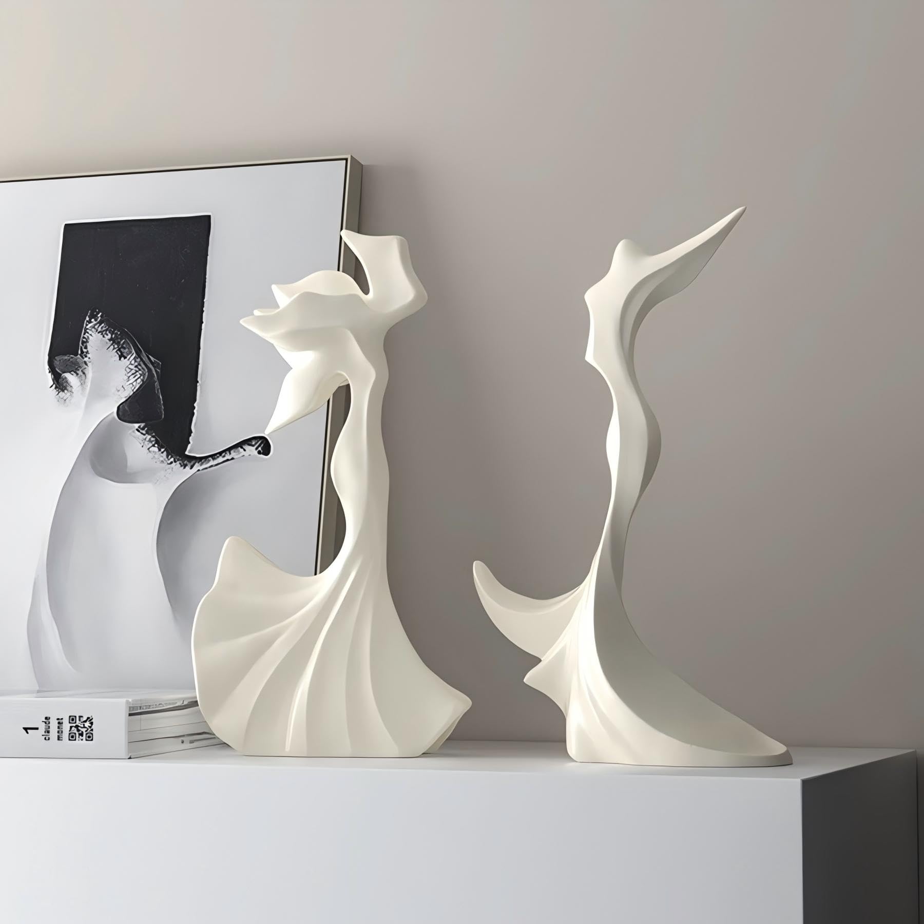 OMELPIS Resin Statue Creative Abstract Art Dancing Girl Sculpture Ornaments Modern Simple Home Office Décor Crafts forLiving Room TV Cabinet Shelf Table Desk Foyer Decorations Gift White H'31CM
